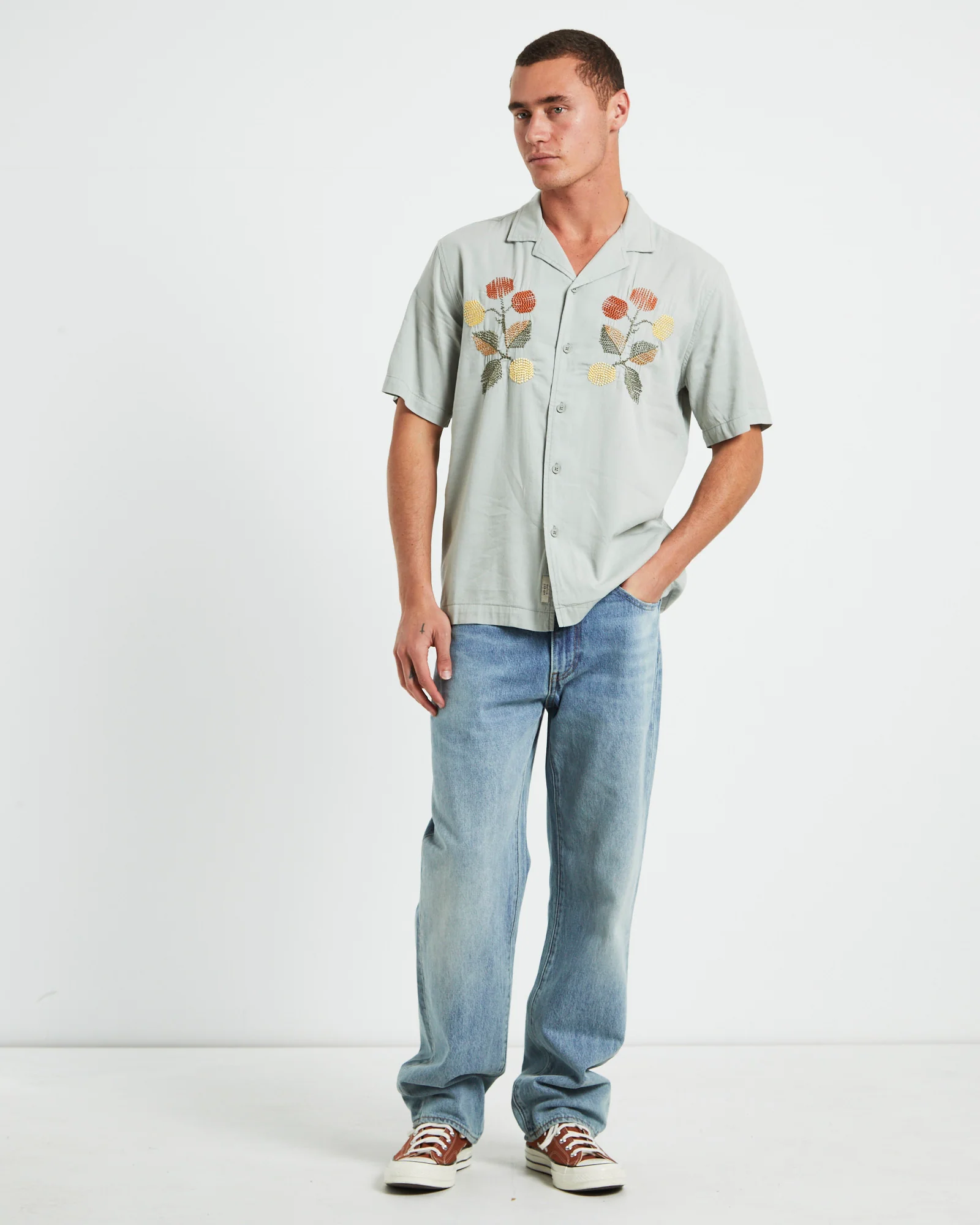 Evora Short Sleeve REsort Shirt in Sage Green - Image 3