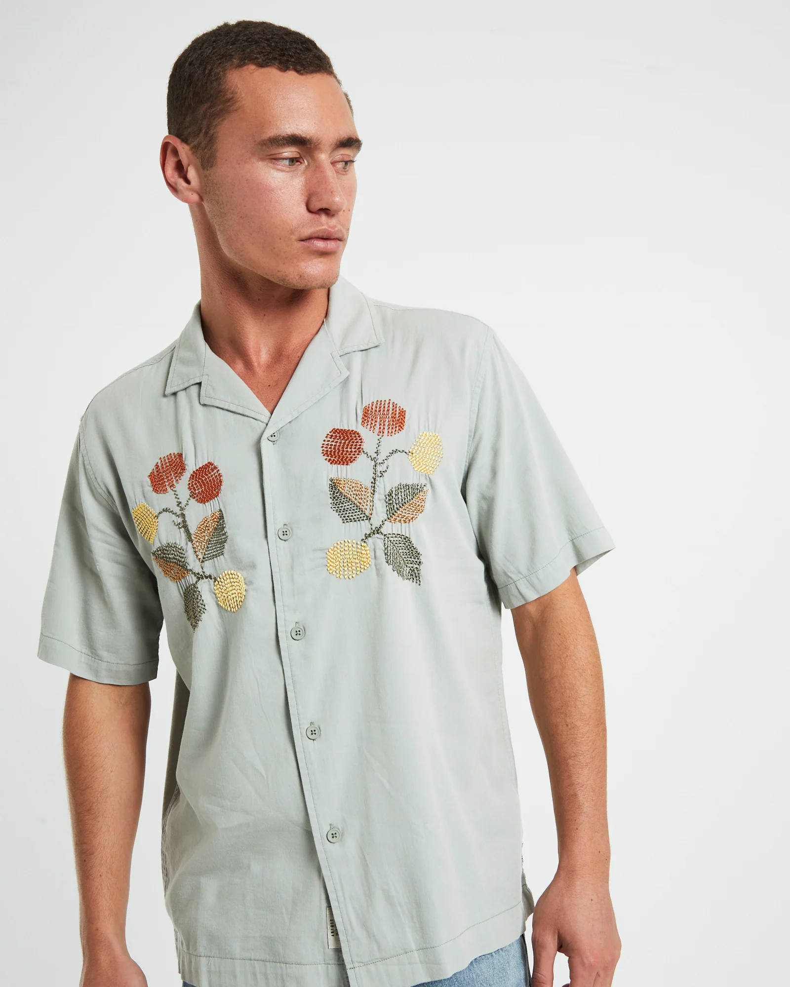 Evora Short Sleeve REsort Shirt in Sage Green - Image 5