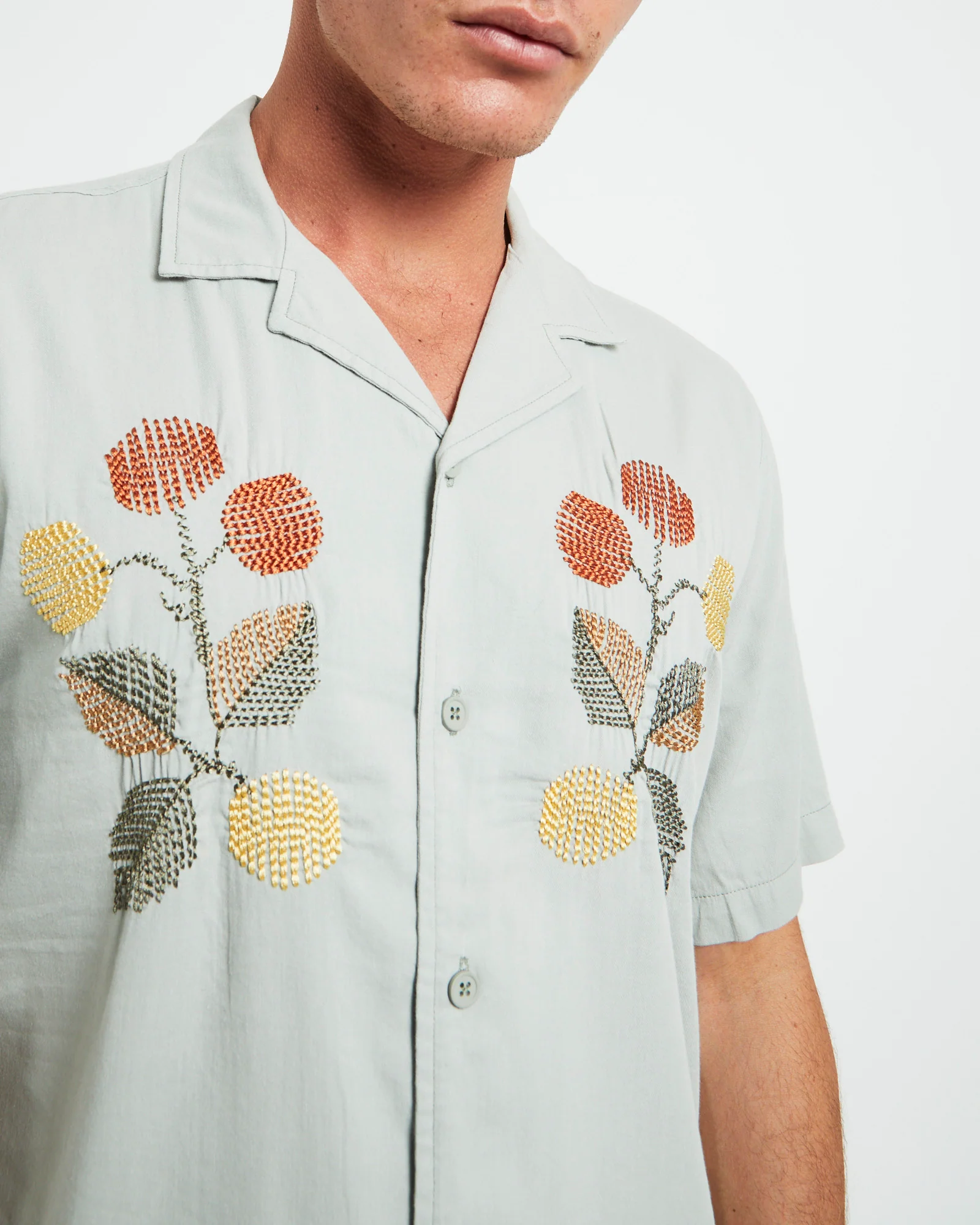 Evora Short Sleeve REsort Shirt in Sage Green - Image 6