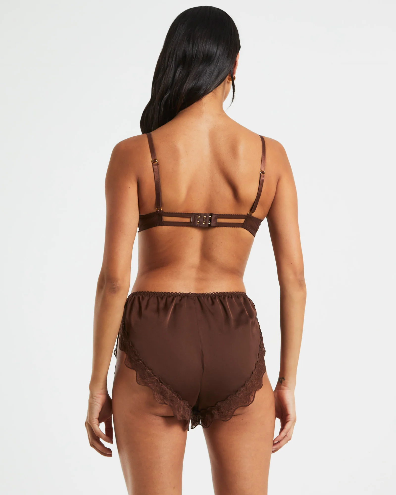 Exie Cheeky Runner Silky Shorts in Chocolate Brown - Image 2
