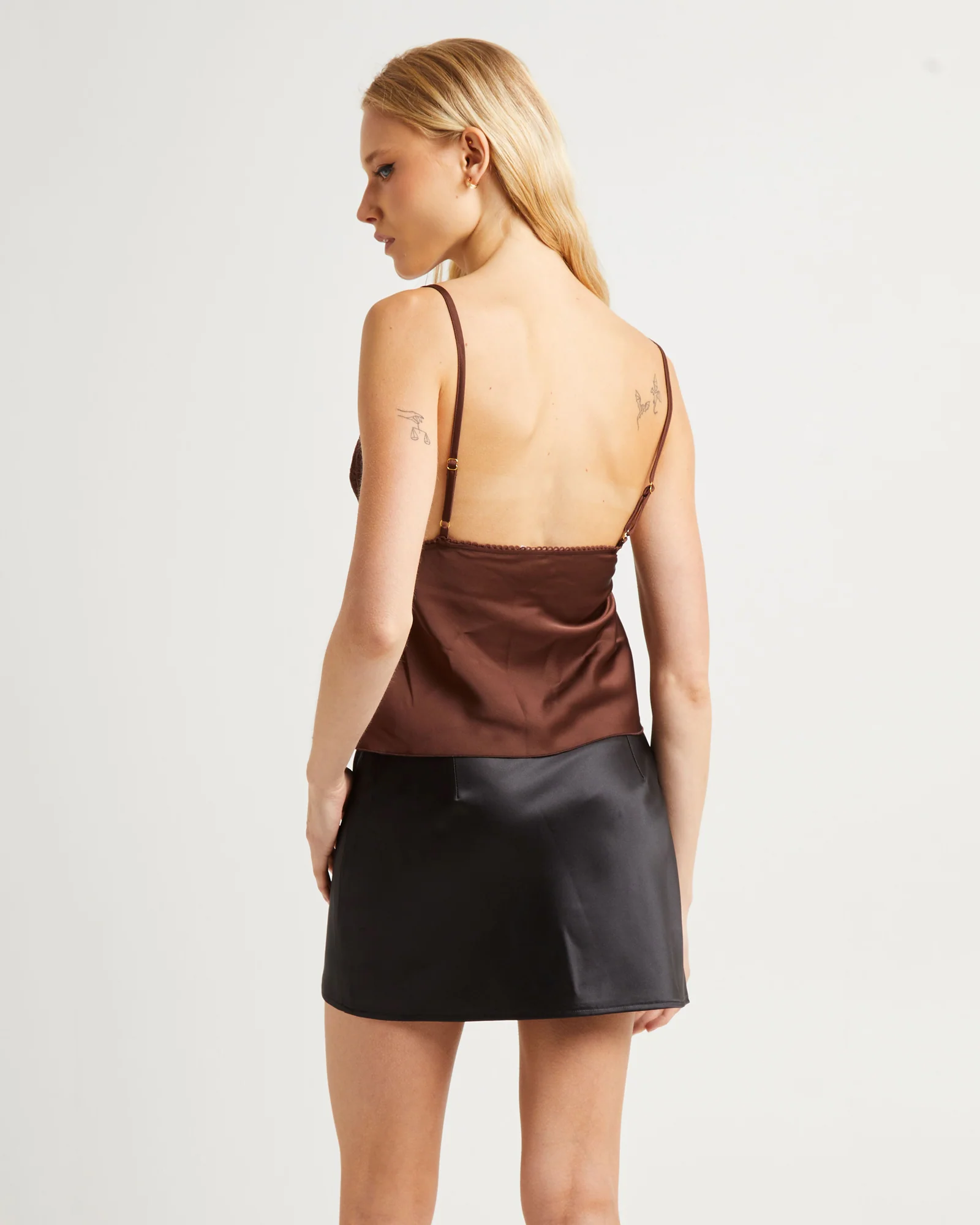 Exie Lace Insert Tie Front Cami Chocolate - Image 2