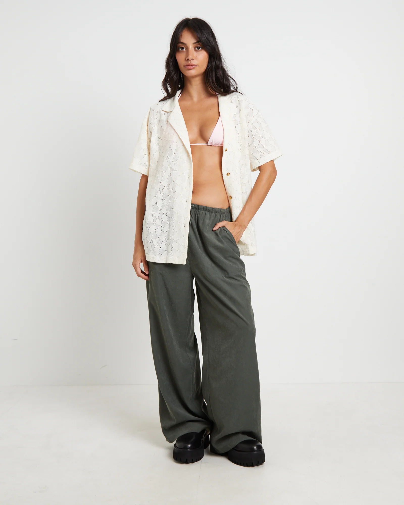 Fade Lace Short Sleeve Shirt in Cream - Image 4