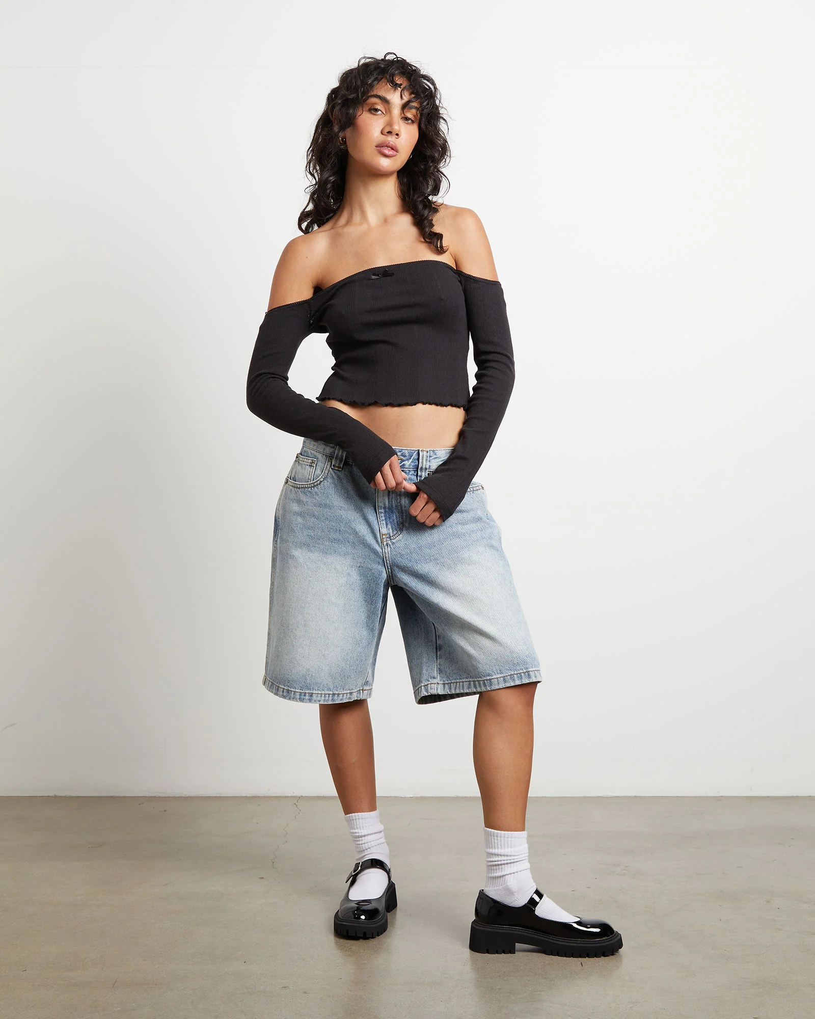 Fate Pointelle Cold Shoulder Tube Top in Black - Image 3