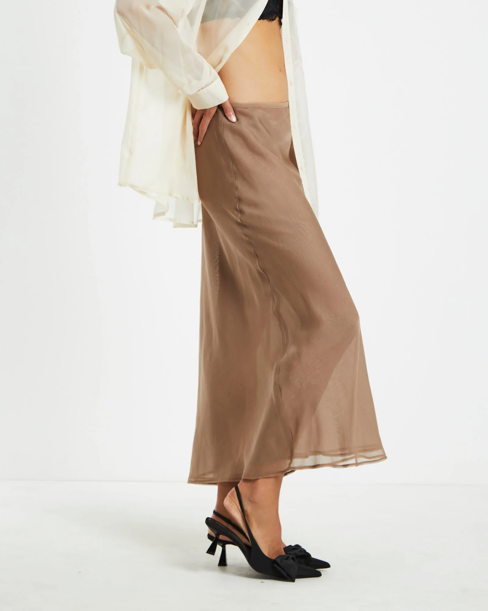 Faye Sheer Midi Skirt Brown - Image 4