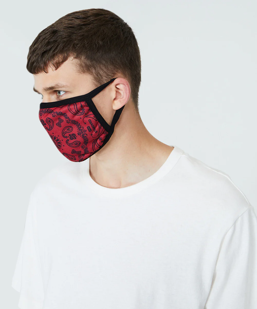 Fitted Paisley Face Mask Black Red - Image 2