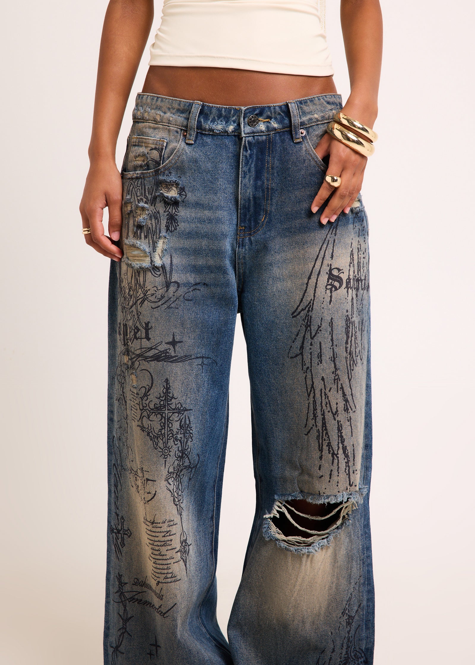 Florence Printed Jumbo Denim Jeans - Image 5