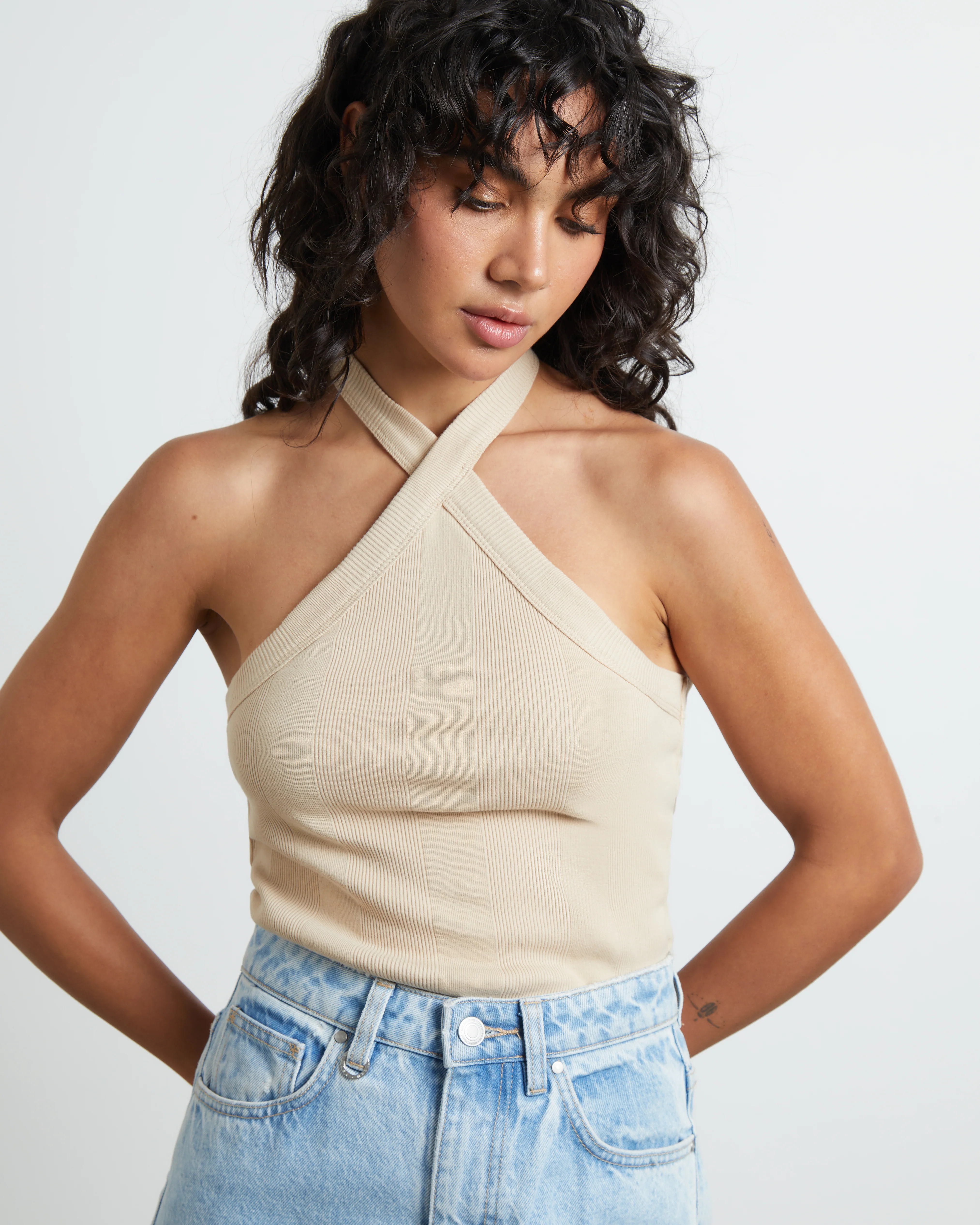 Frenchie Halter Top in Bleached Sand - Image 5