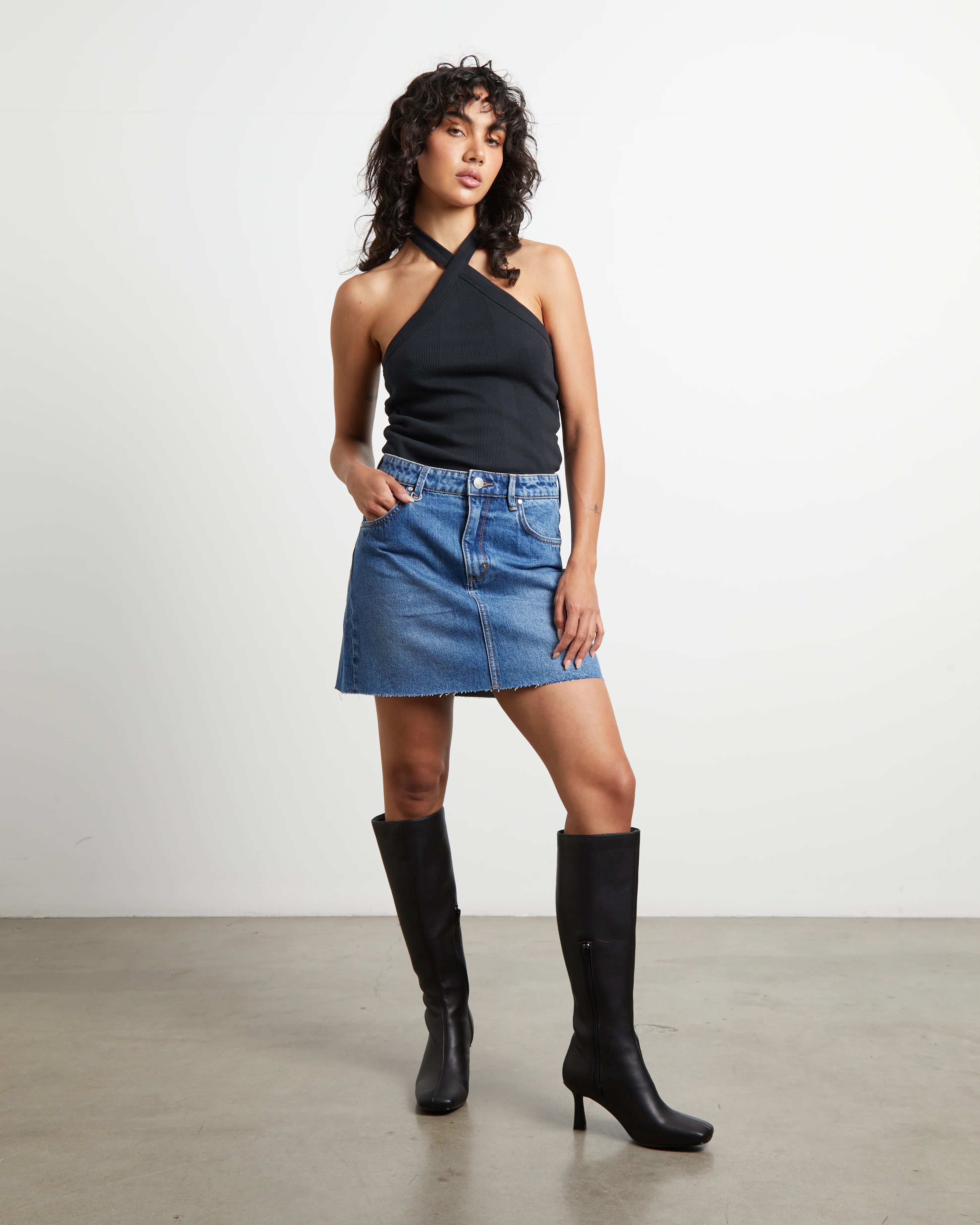 Frenchie Halterneck Top in Black - Image 3