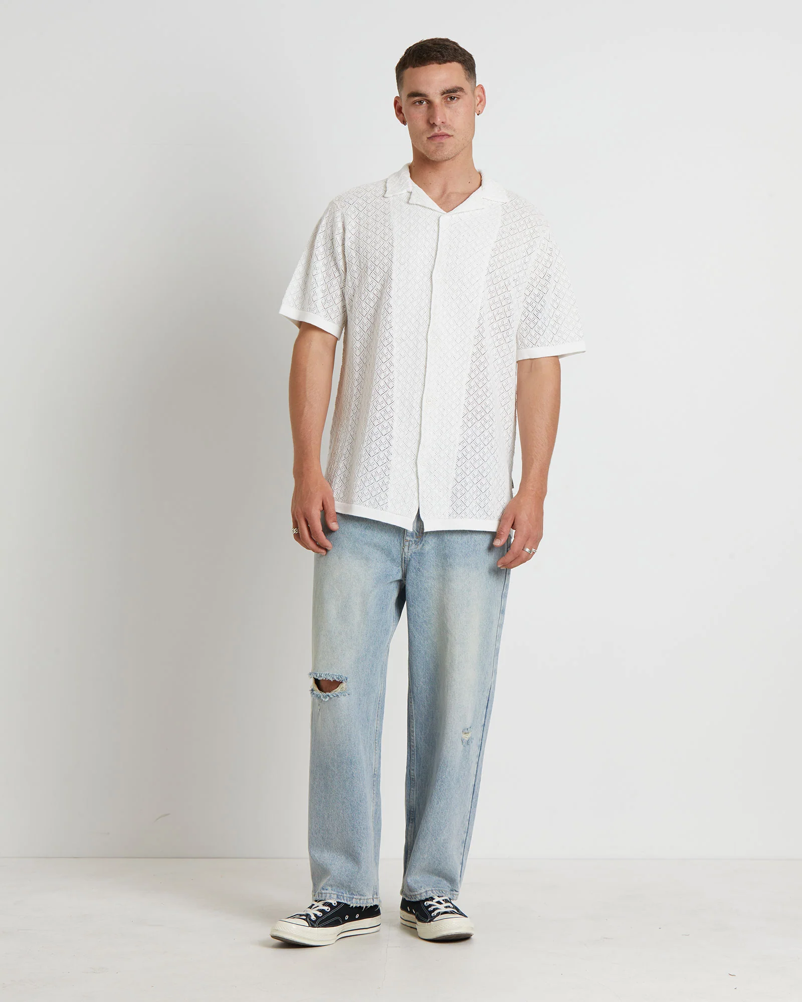 Fugar Knitted Short Sleeve Resort Shirt in White - Image 3