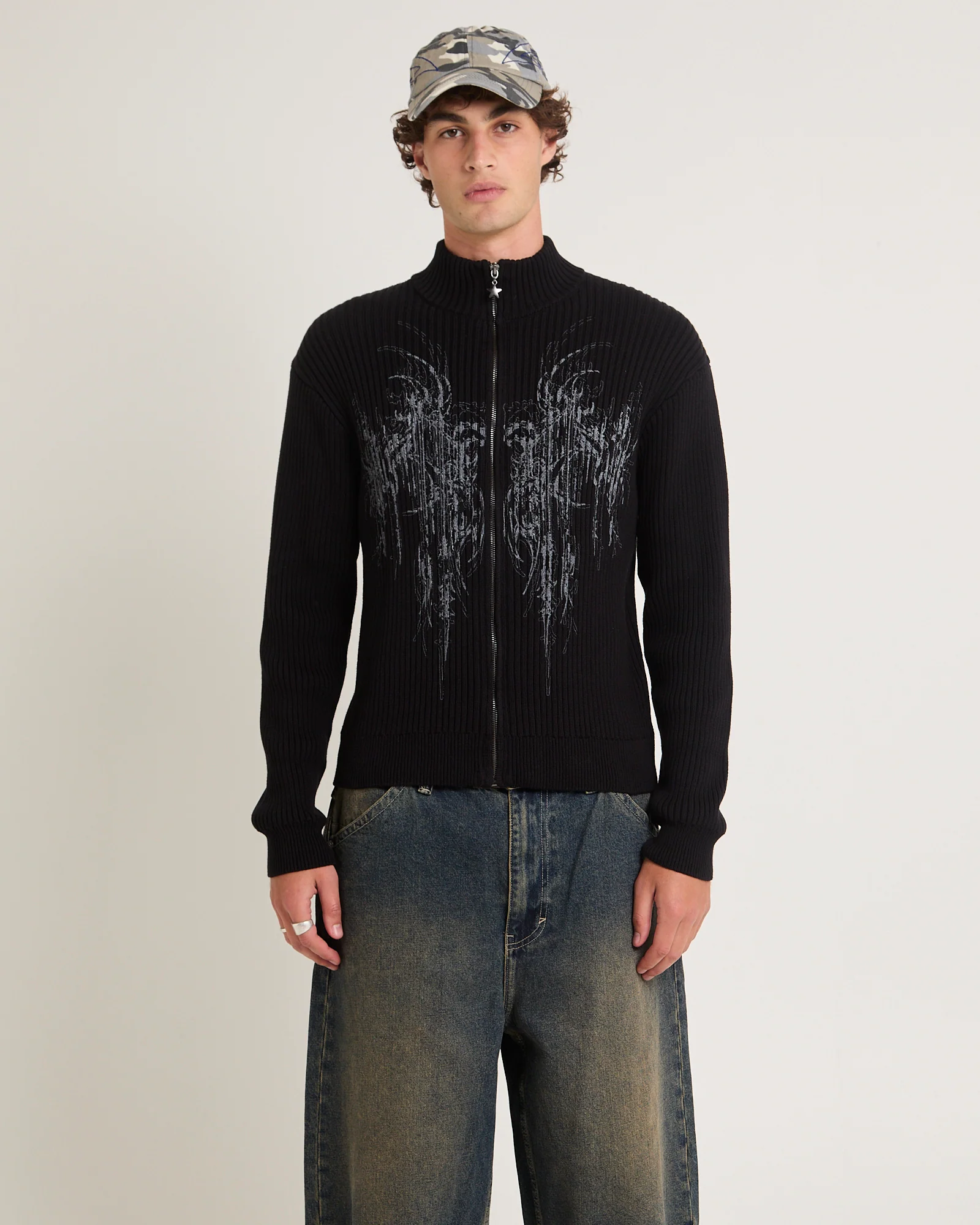 Funnel Neck Zip Through Knit Jumper - Image 3
