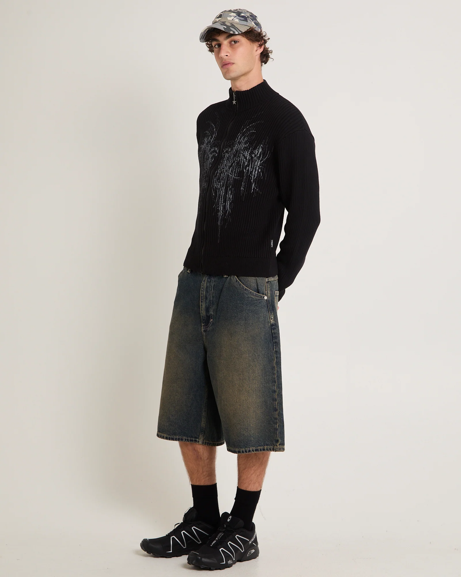 Funnel Neck Zip Through Knit Jumper - Image 4