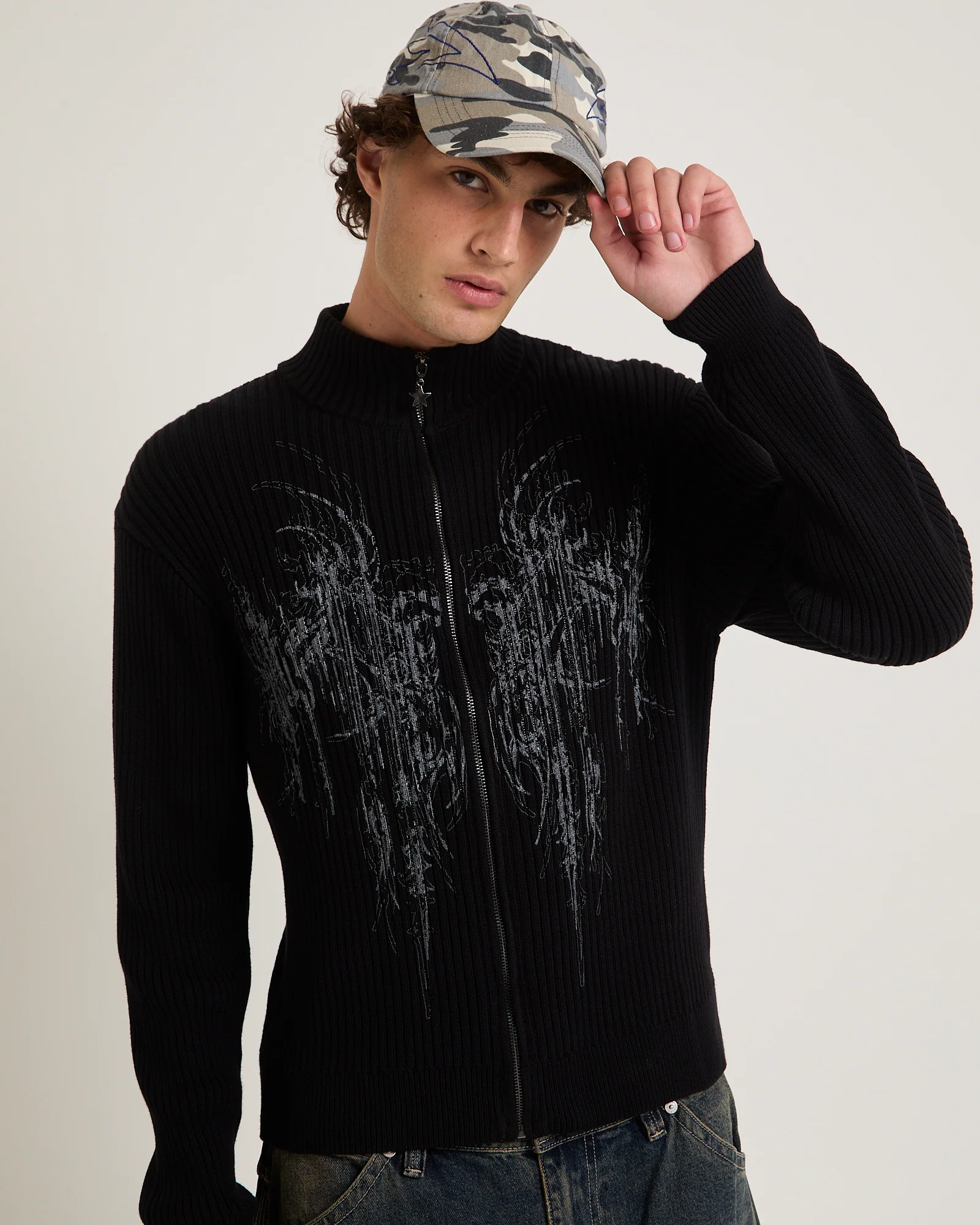 Funnel Neck Zip Through Knit Jumper - Image 5