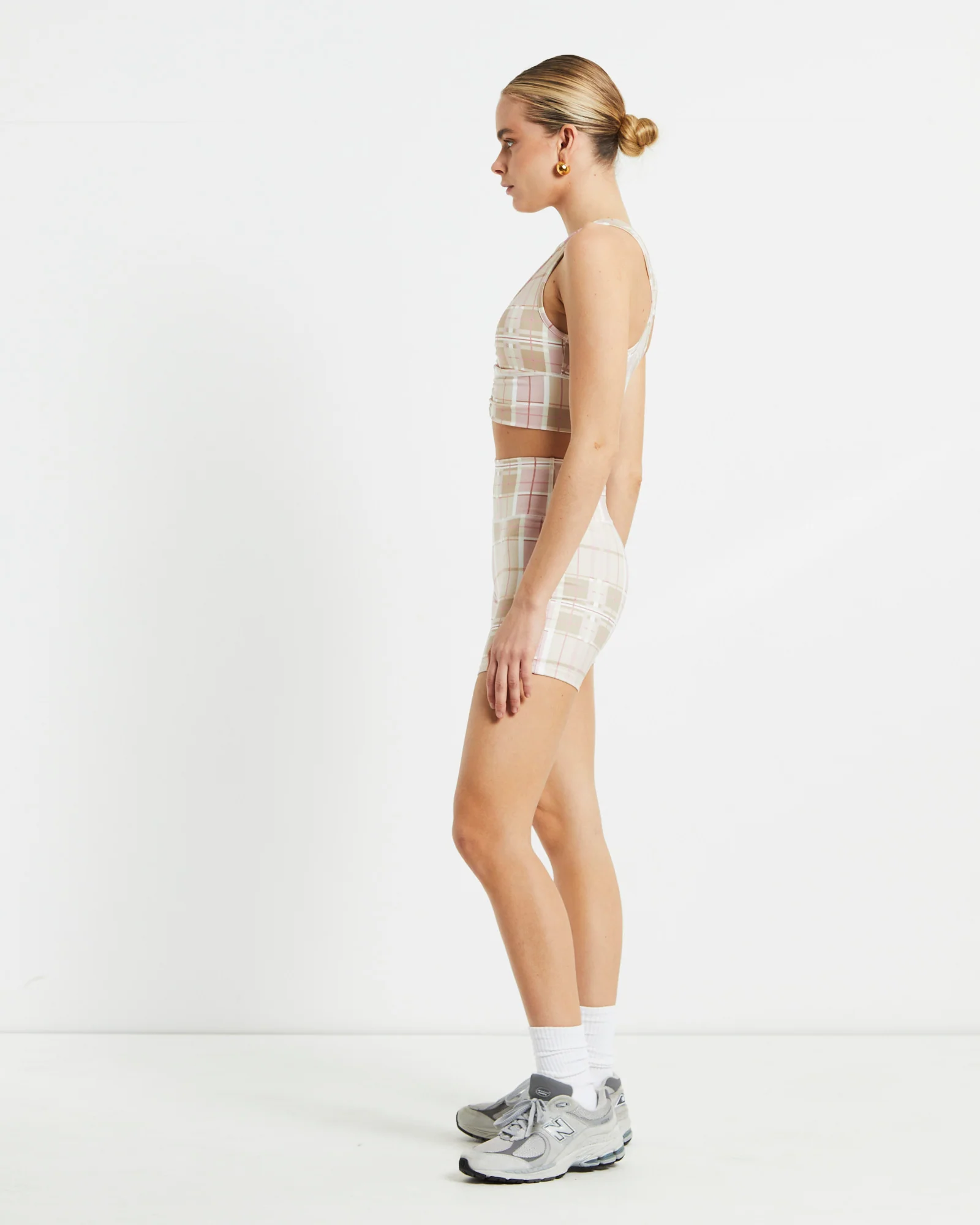 Gather Front Crop Top in Pink Check - Image 4