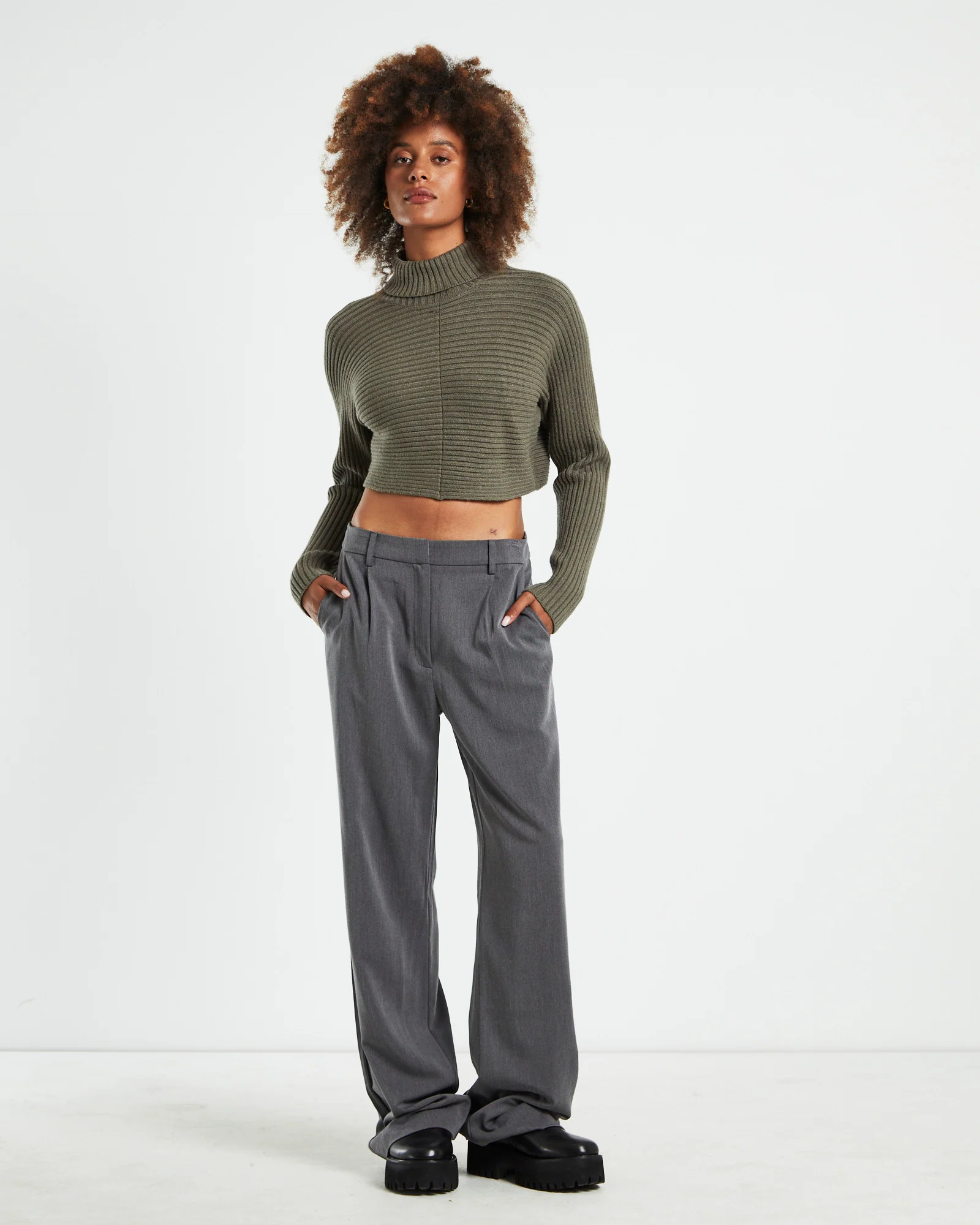 Goldie Roll Neck Knit Jumper Sage Grey - Image 3