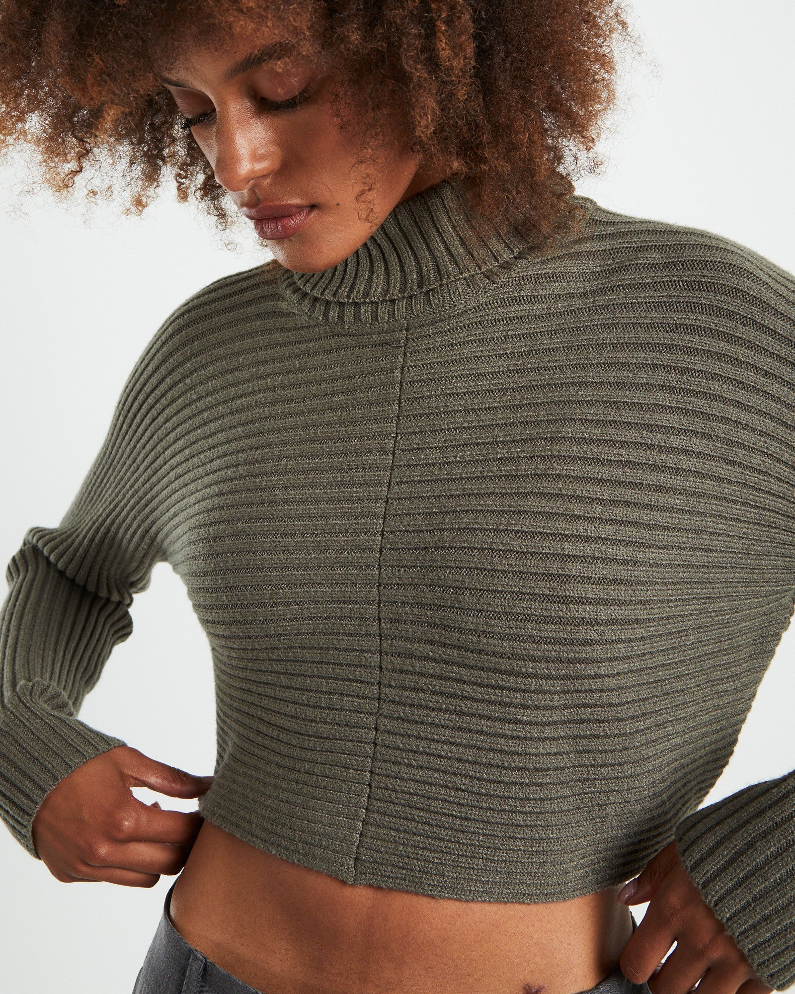 Goldie Roll Neck Knit Jumper Sage Grey - Image 6