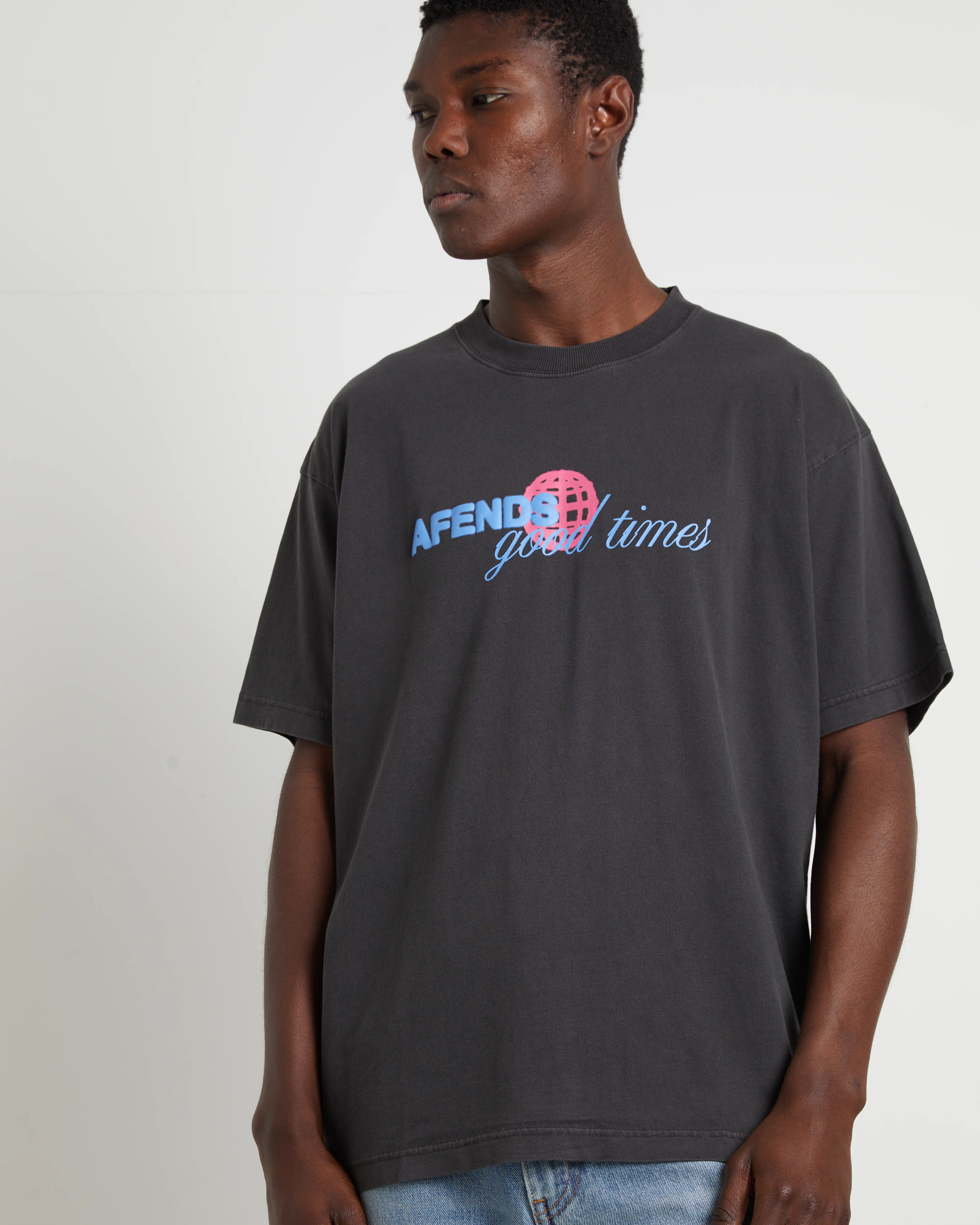 Good Times Recycled Boxy Fit Short Sleeve T-Shirt in Stone Black - Image 5
