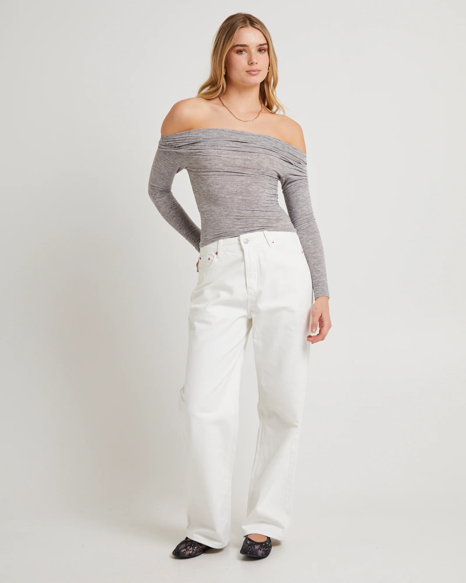 Grey Off Shoulder Top - Image 3