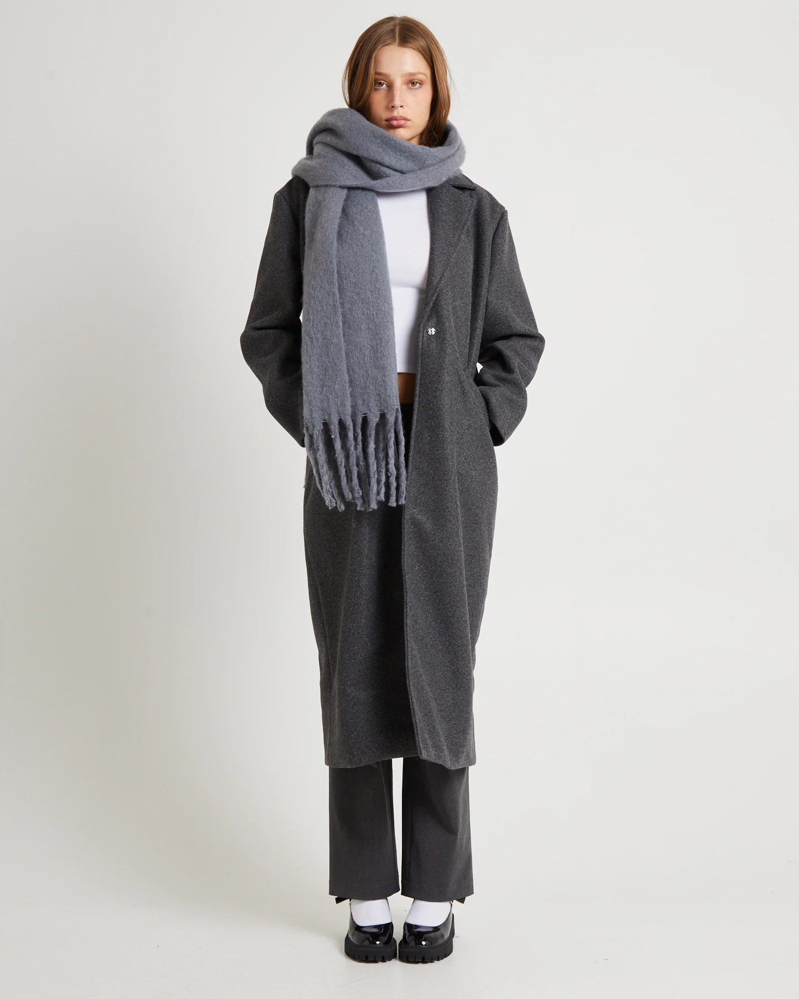Grey Oversized Knit Scarf - Image 2