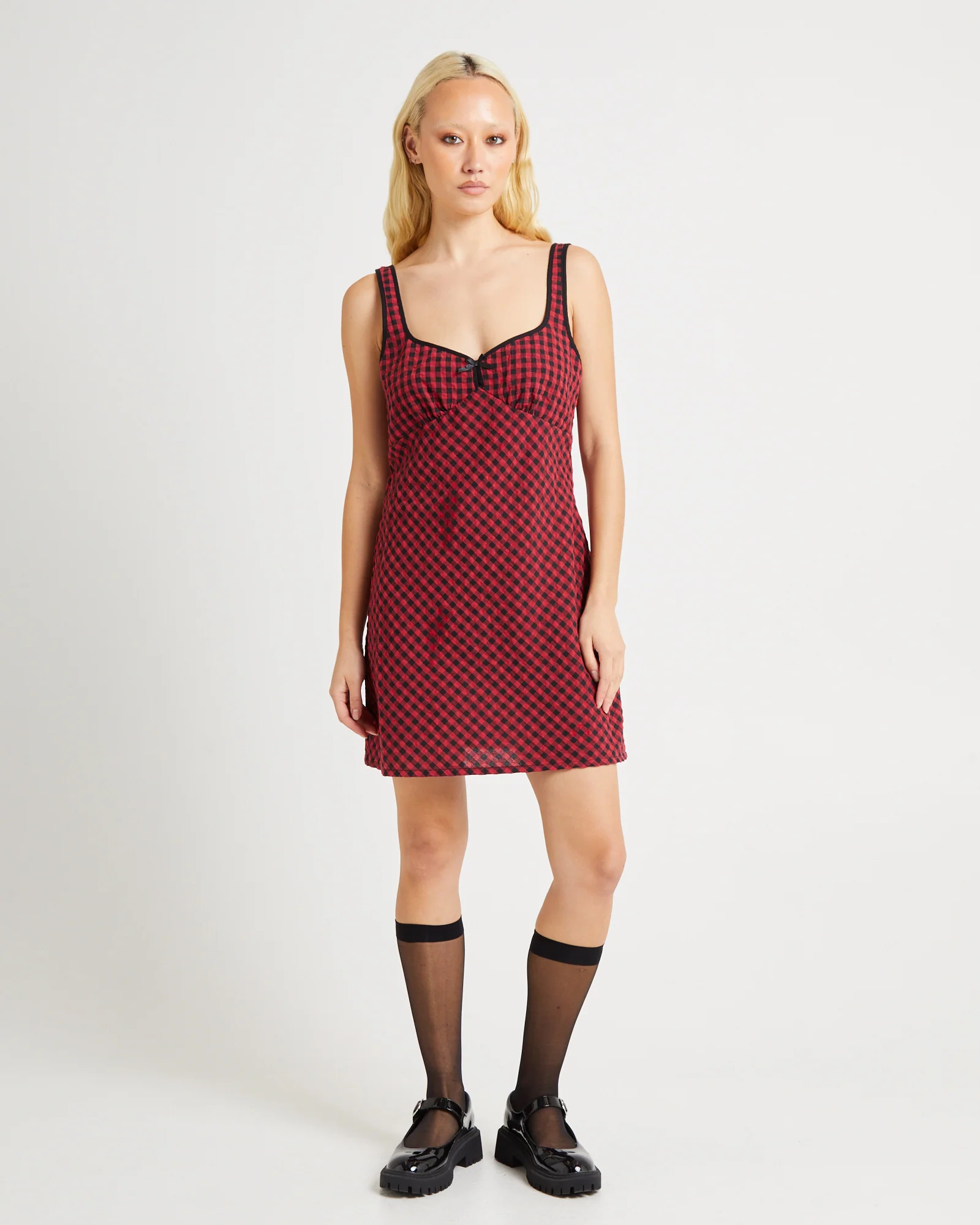 Grunge Plaid Mini Dress - Image 3