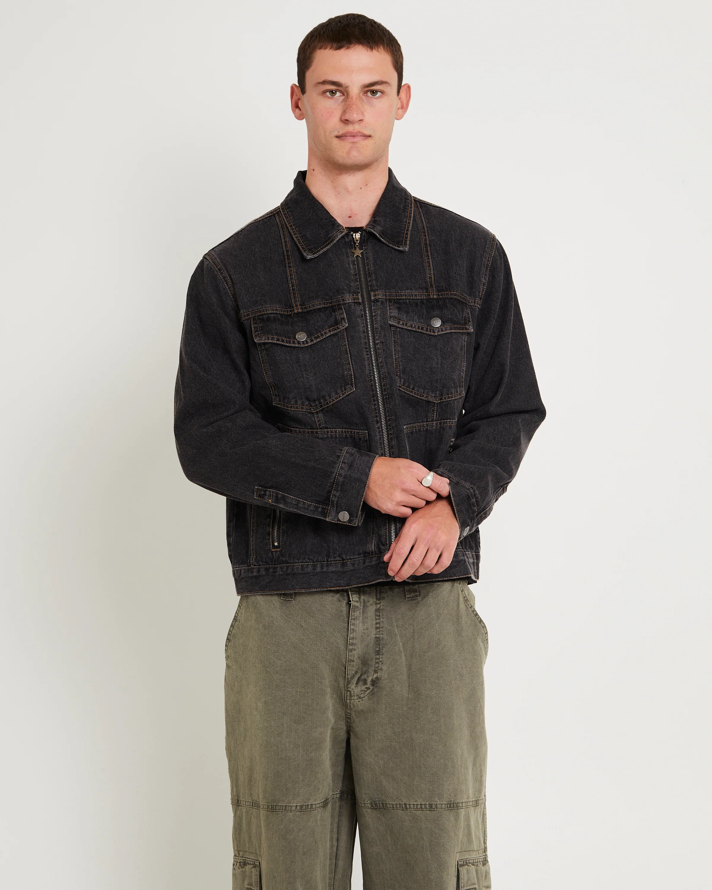 Halls Cropped Harrington Denim Jacket - Image 5