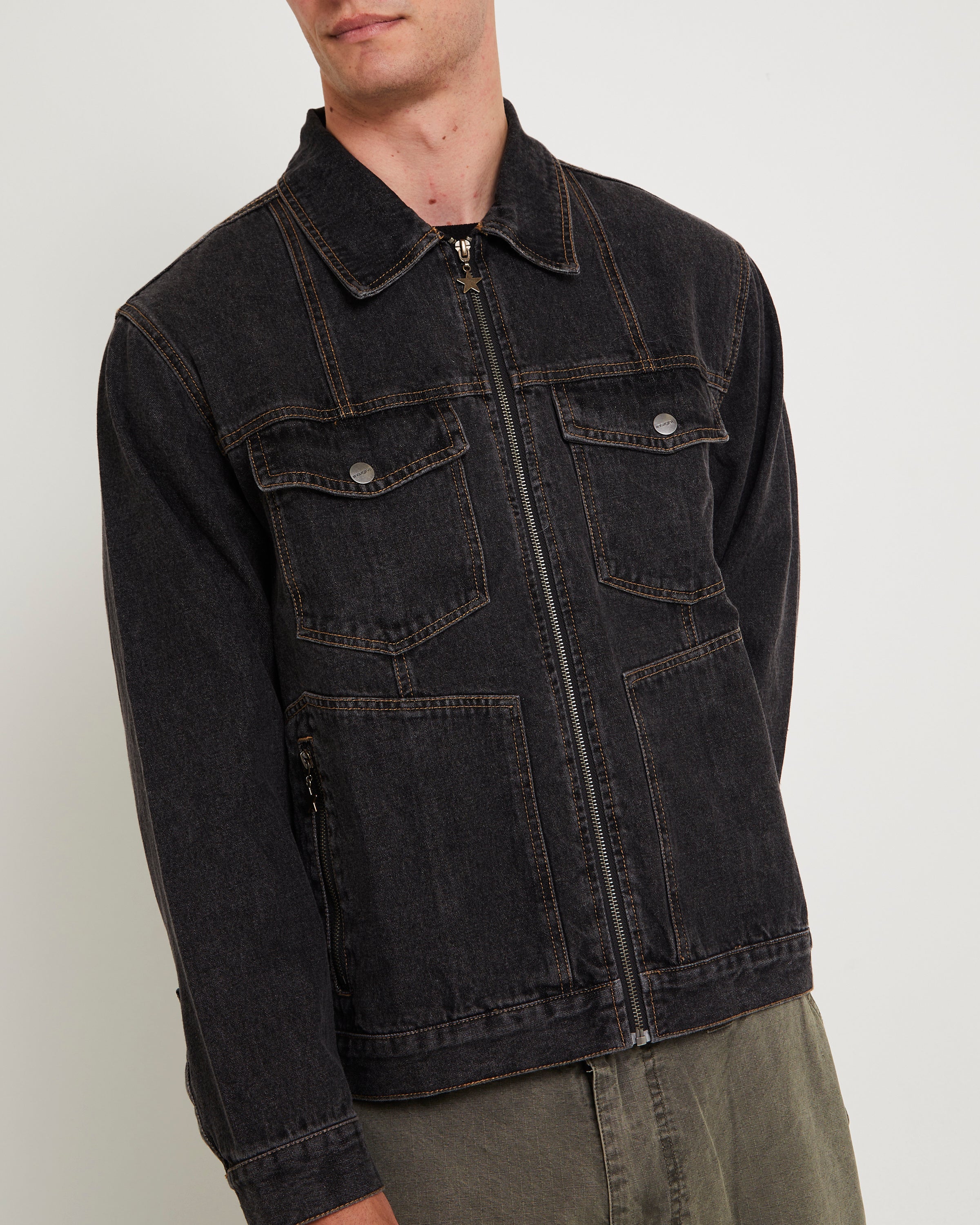 Halls Cropped Harrington Denim Jacket - Image 6