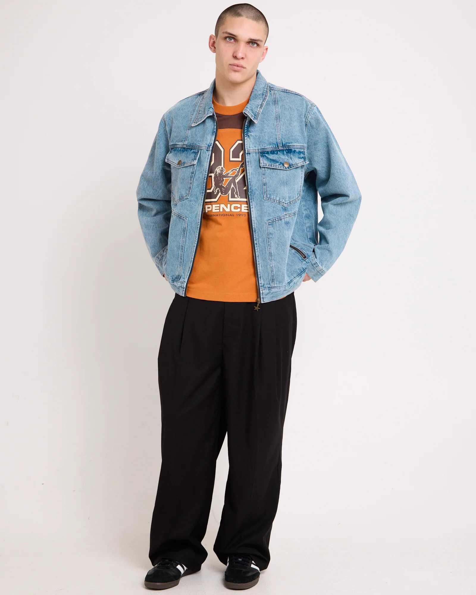 Halls Cropped Harrington Denim Jacket - Image 3