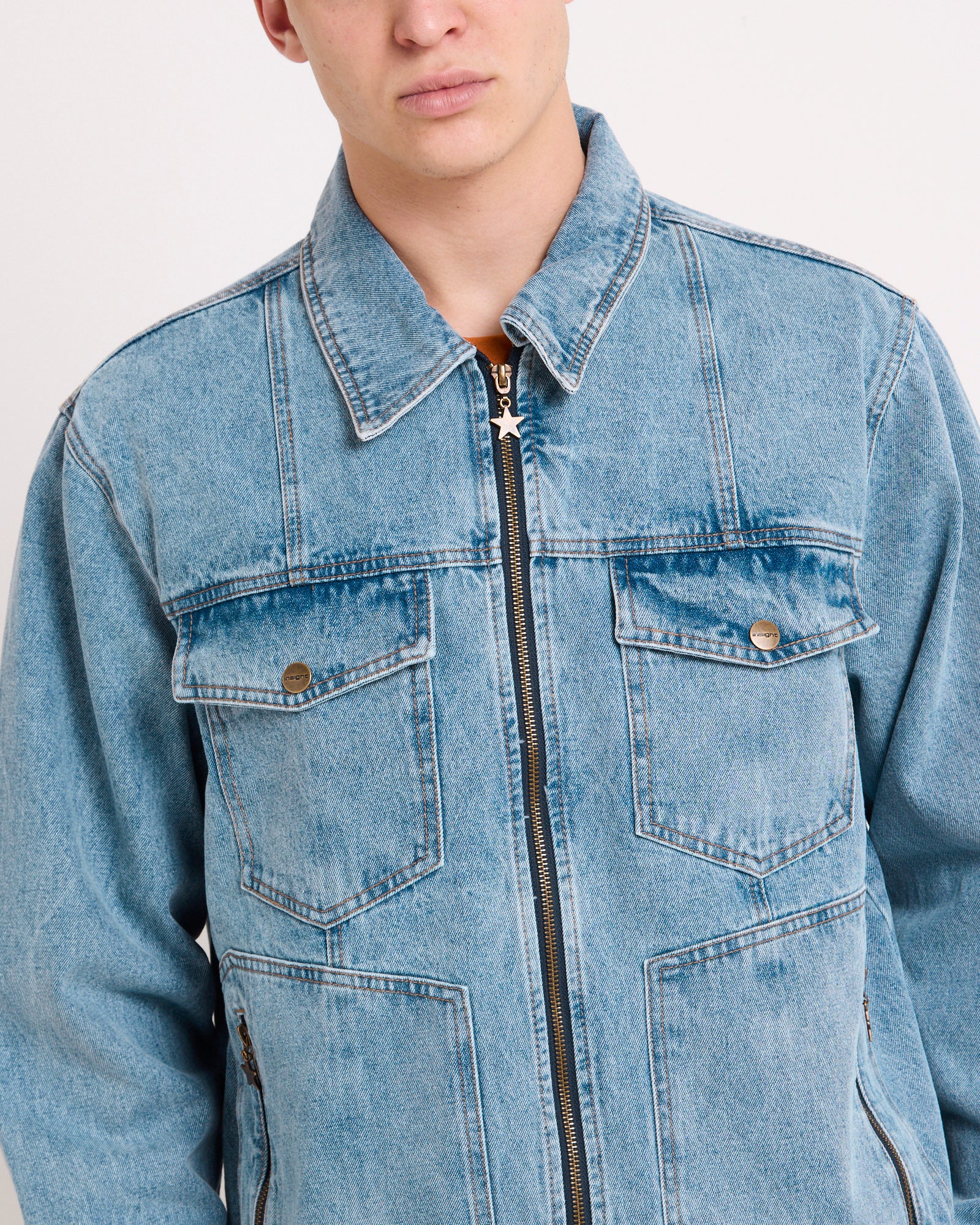 Halls Cropped Harrington Denim Jacket - Image 6