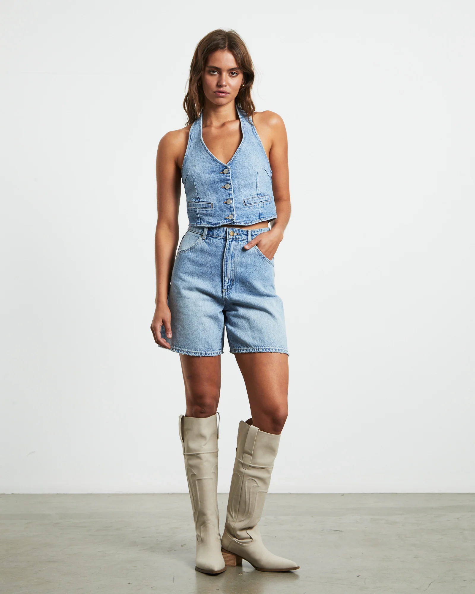 Halter Denim Vest in Bessette Blue - Image 3