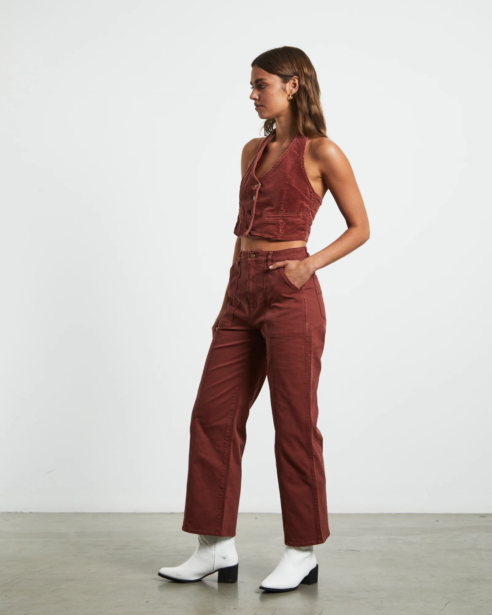 Halter Vest Top in Brick Cord - Image 4
