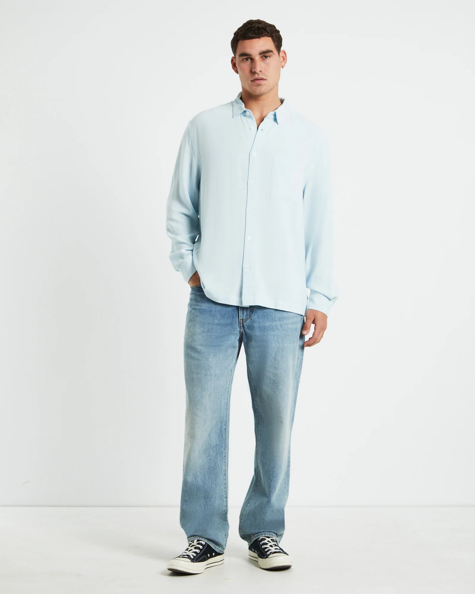 Harrison Linen Long Sleeve Shirt in Sky Blue - Image 3