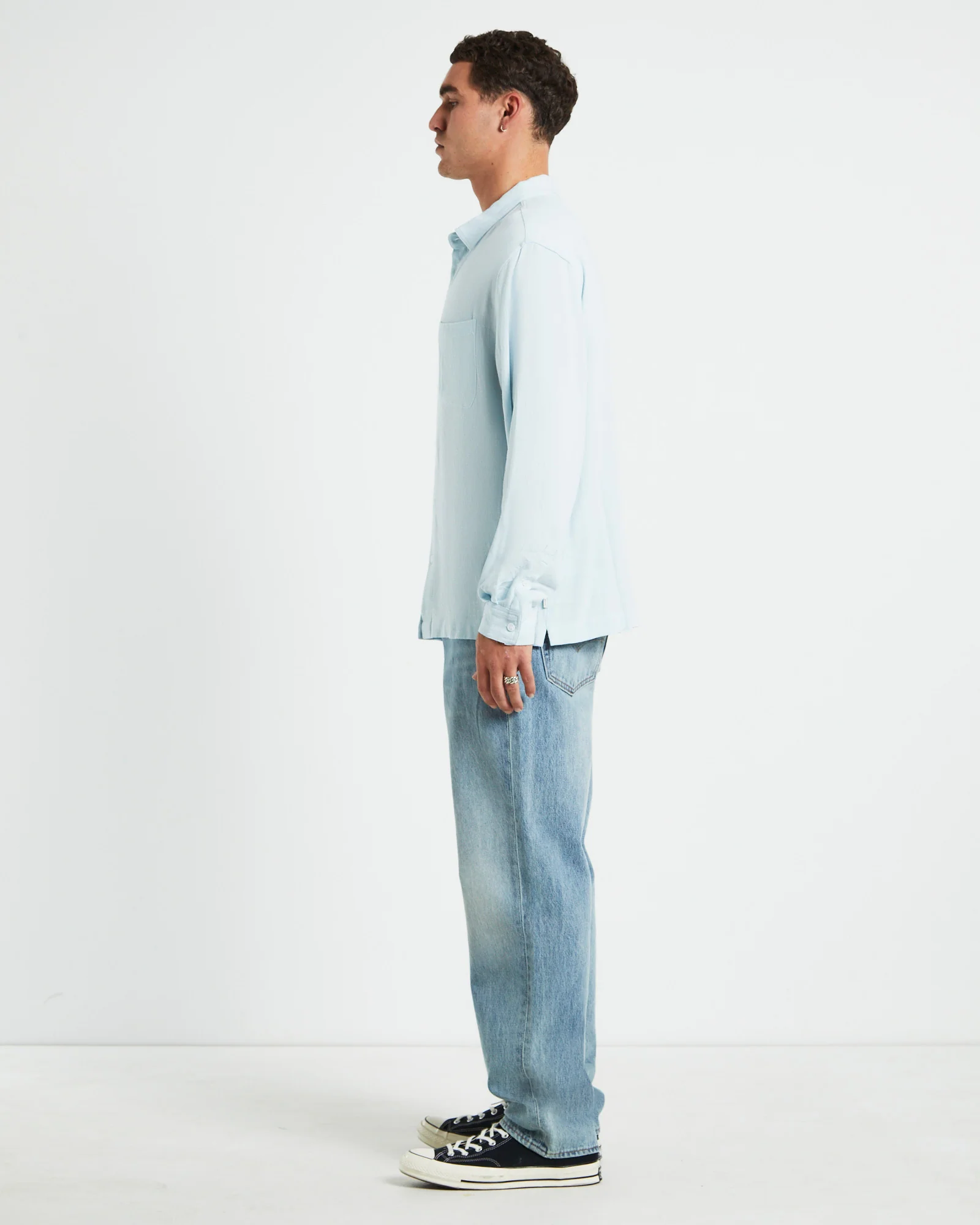 Harrison Linen Long Sleeve Shirt in Sky Blue - Image 4
