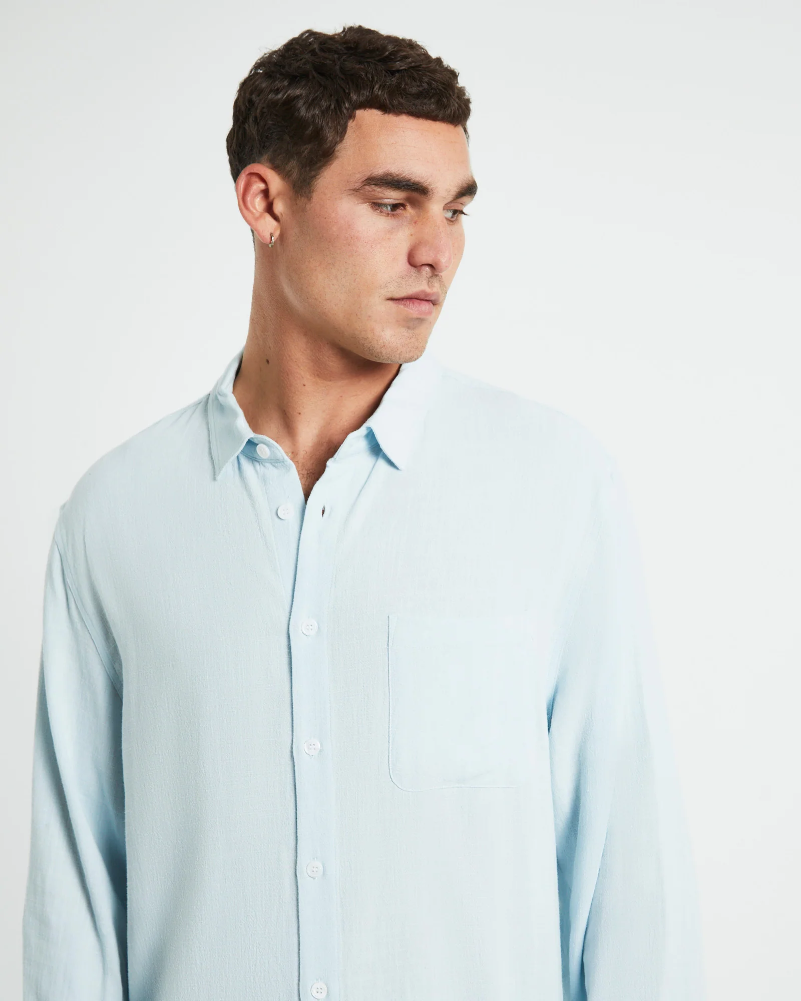 Harrison Linen Long Sleeve Shirt in Sky Blue - Image 5