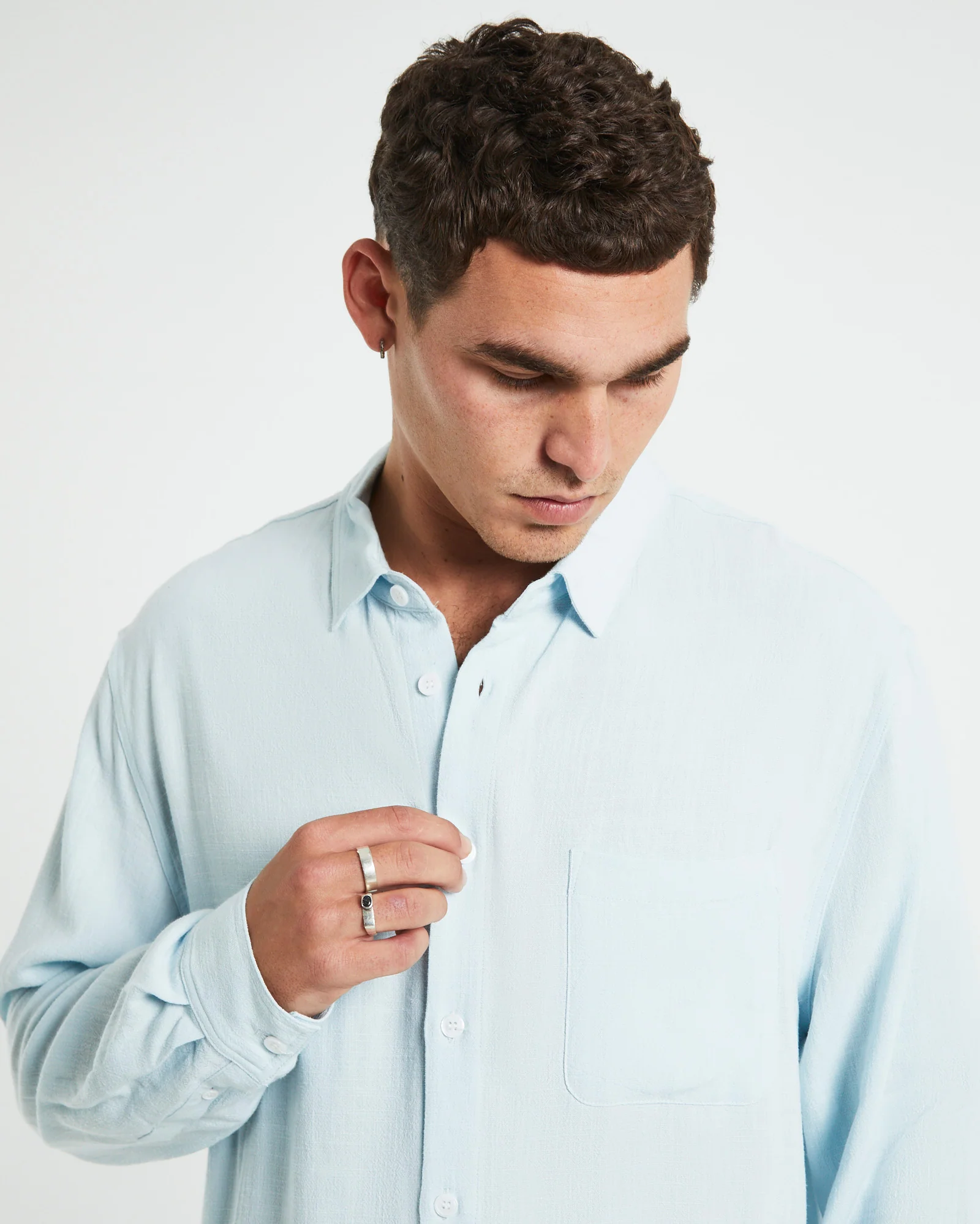 Harrison Linen Long Sleeve Shirt in Sky Blue - Image 6