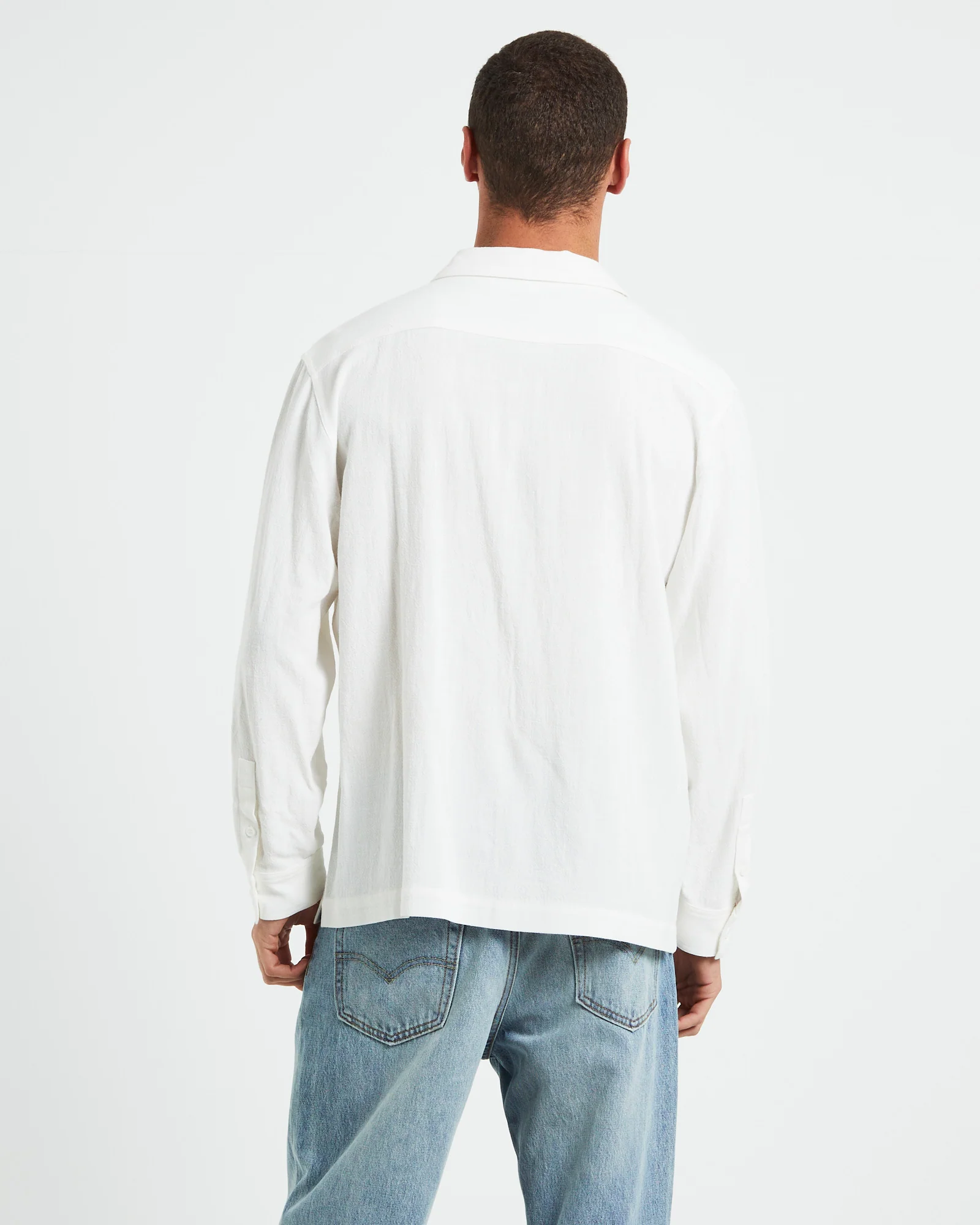 Harrison Linen Long Sleeve Shirt in White - Image 2