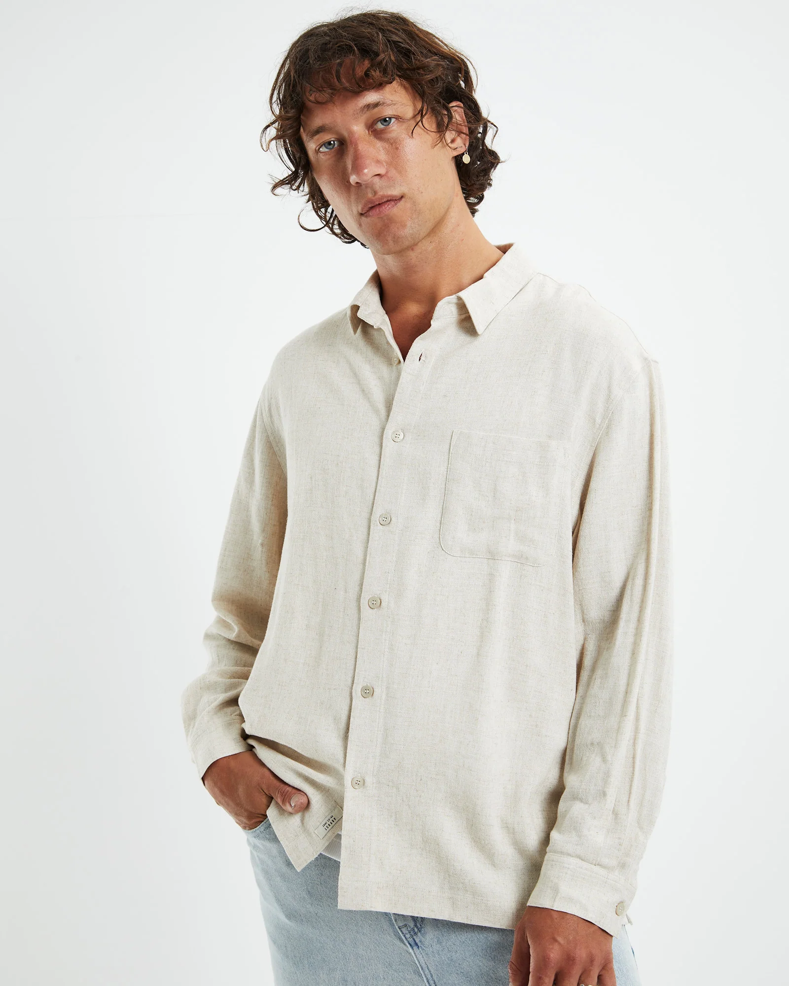 Harrison Linen Long Sleeve Shirt Natural - Image 5