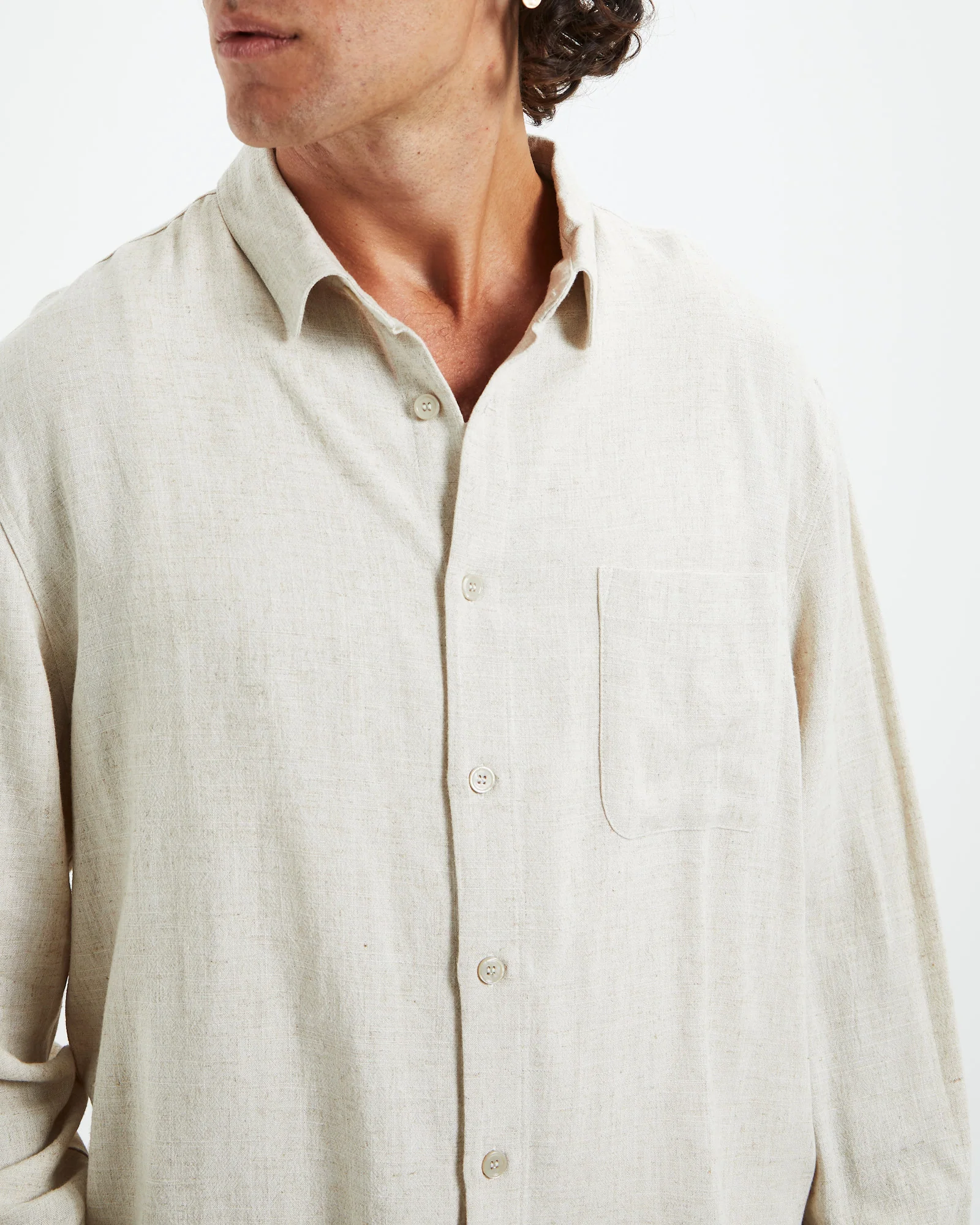 Harrison Linen Long Sleeve Shirt Natural - Image 6