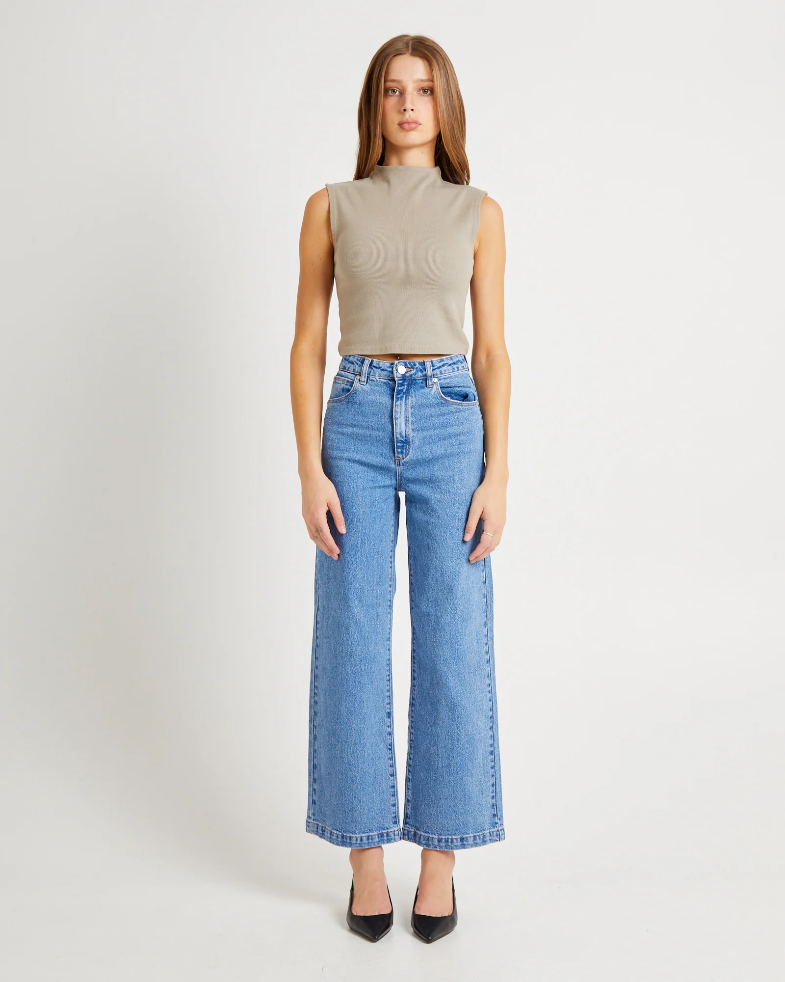 Heather Icon Mock Neck Top Dusty Olive - Image 3