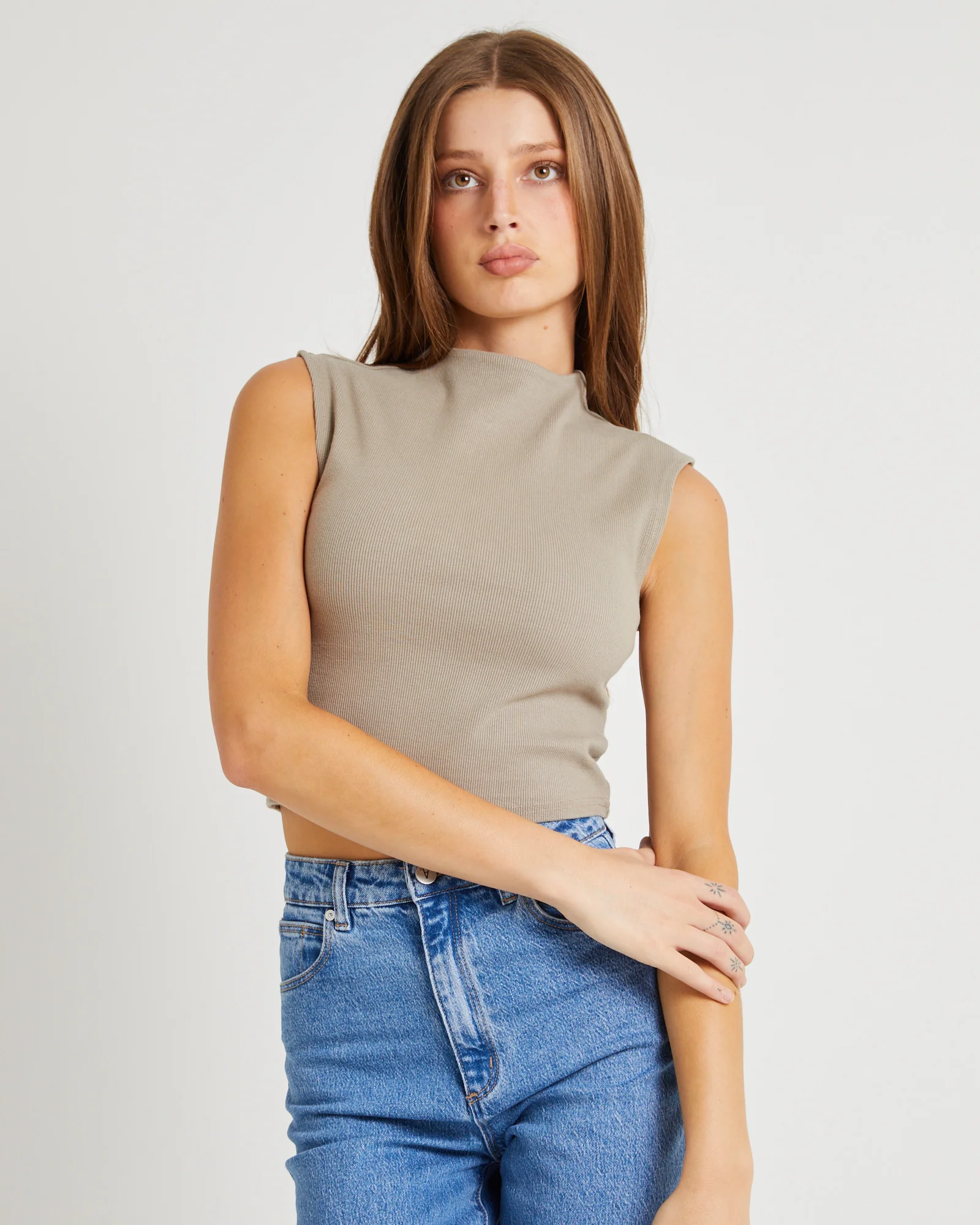 Heather Icon Mock Neck Top Dusty Olive - Image 5