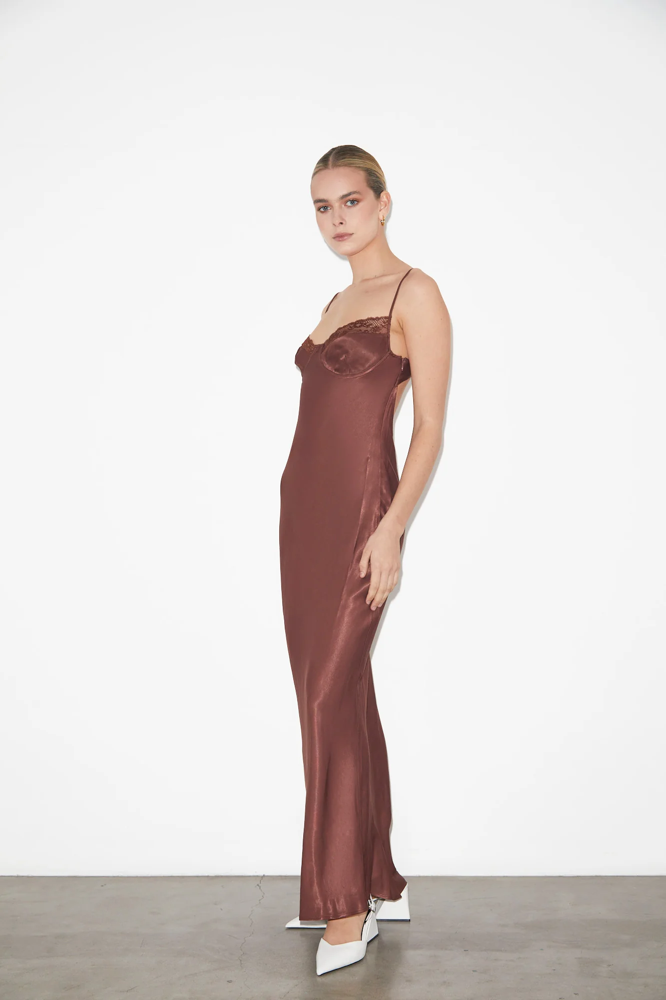 Heidi Lace Underwire Slip Maxi Dress in Chocolate Brown - Image 2
