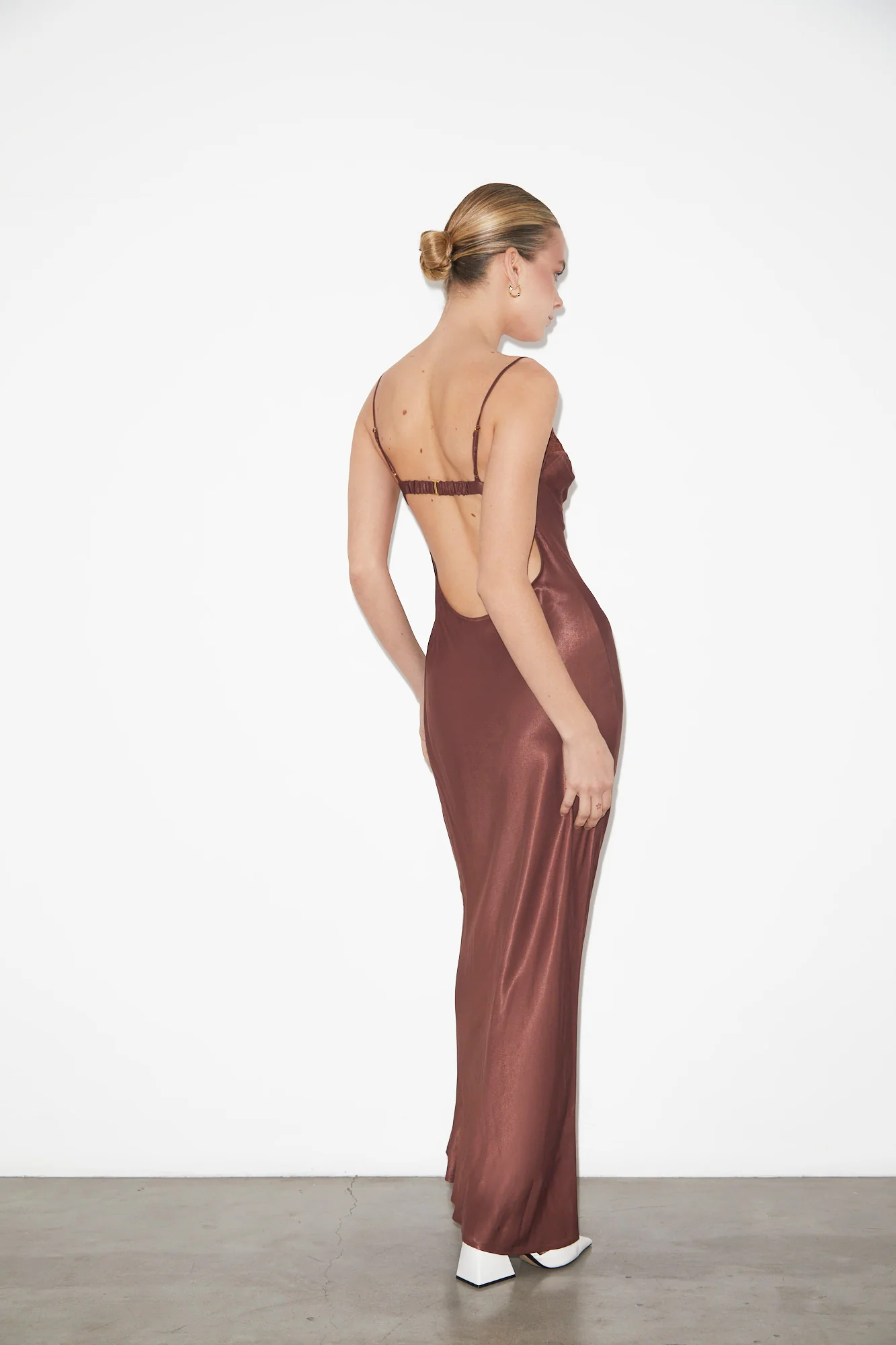 Heidi Lace Underwire Slip Maxi Dress in Chocolate Brown - Image 3