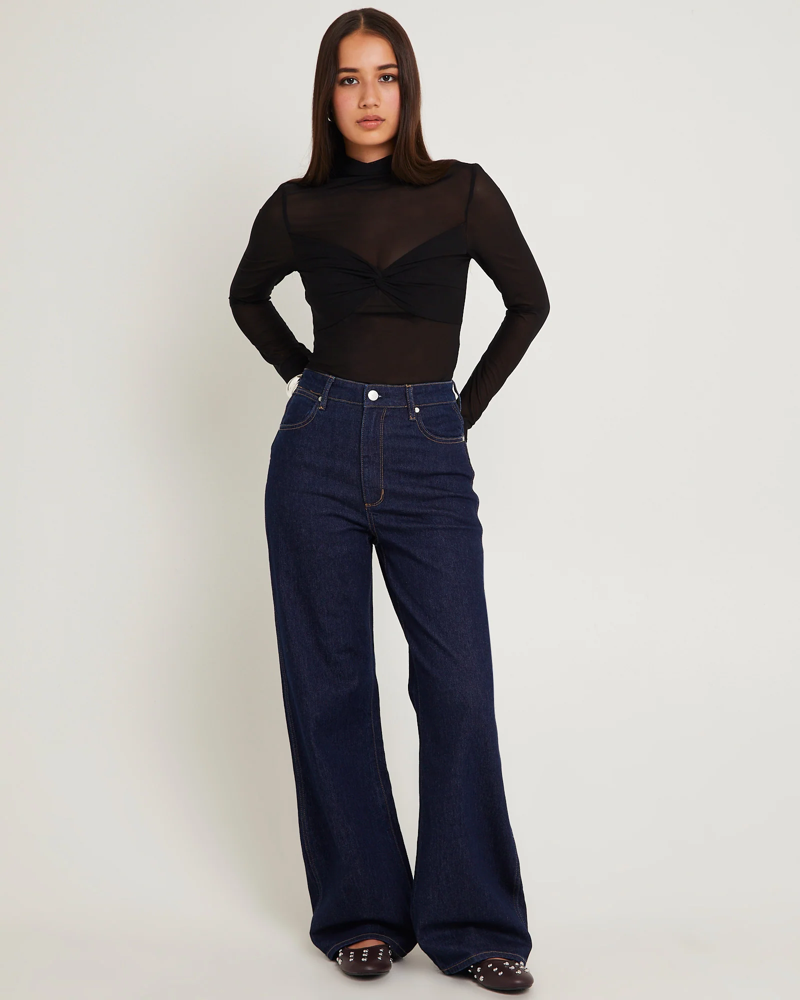 Hi Bells Flared Denim Jeans Highway Black - Image 3