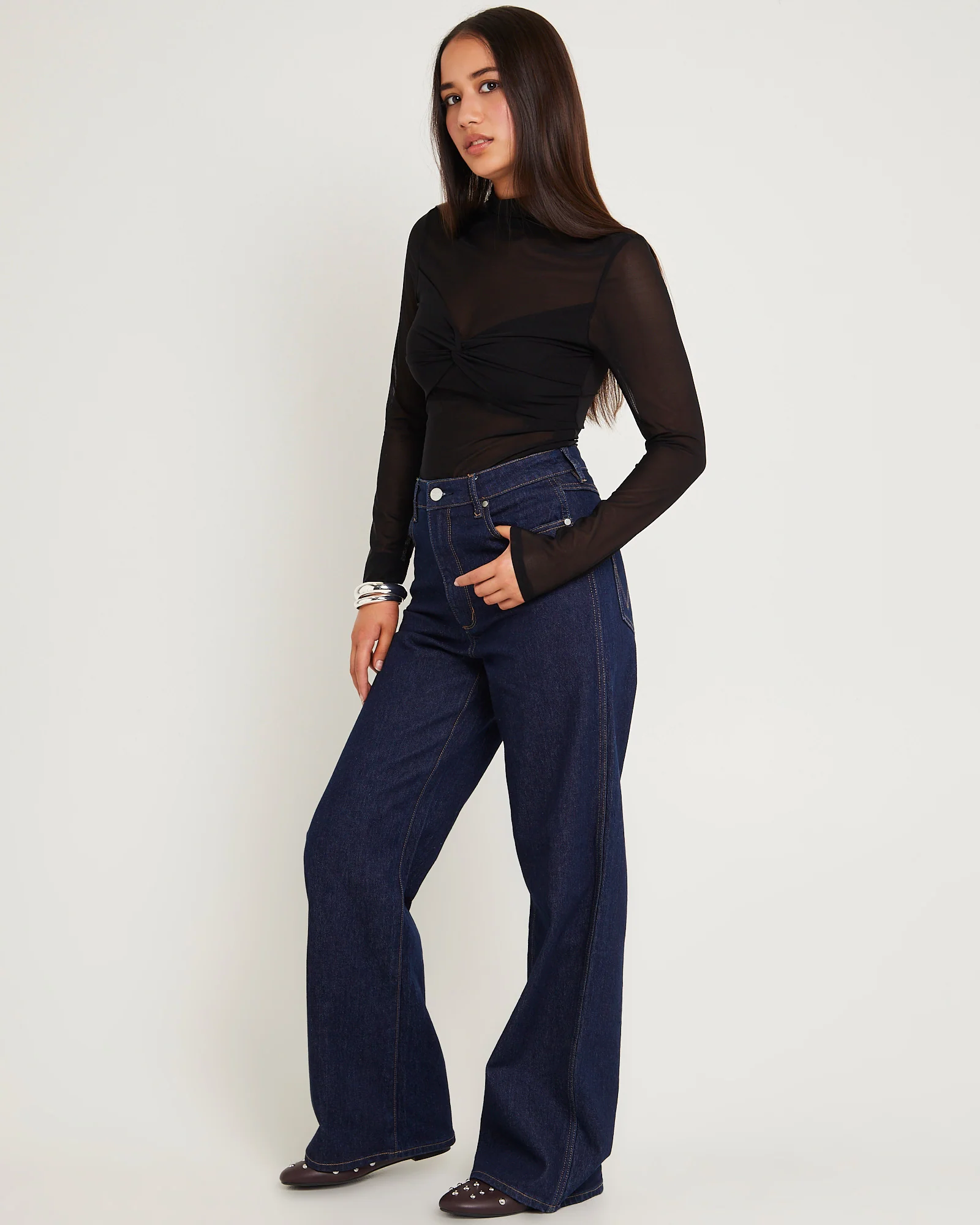 Hi Bells Flared Denim Jeans Highway Black - Image 4