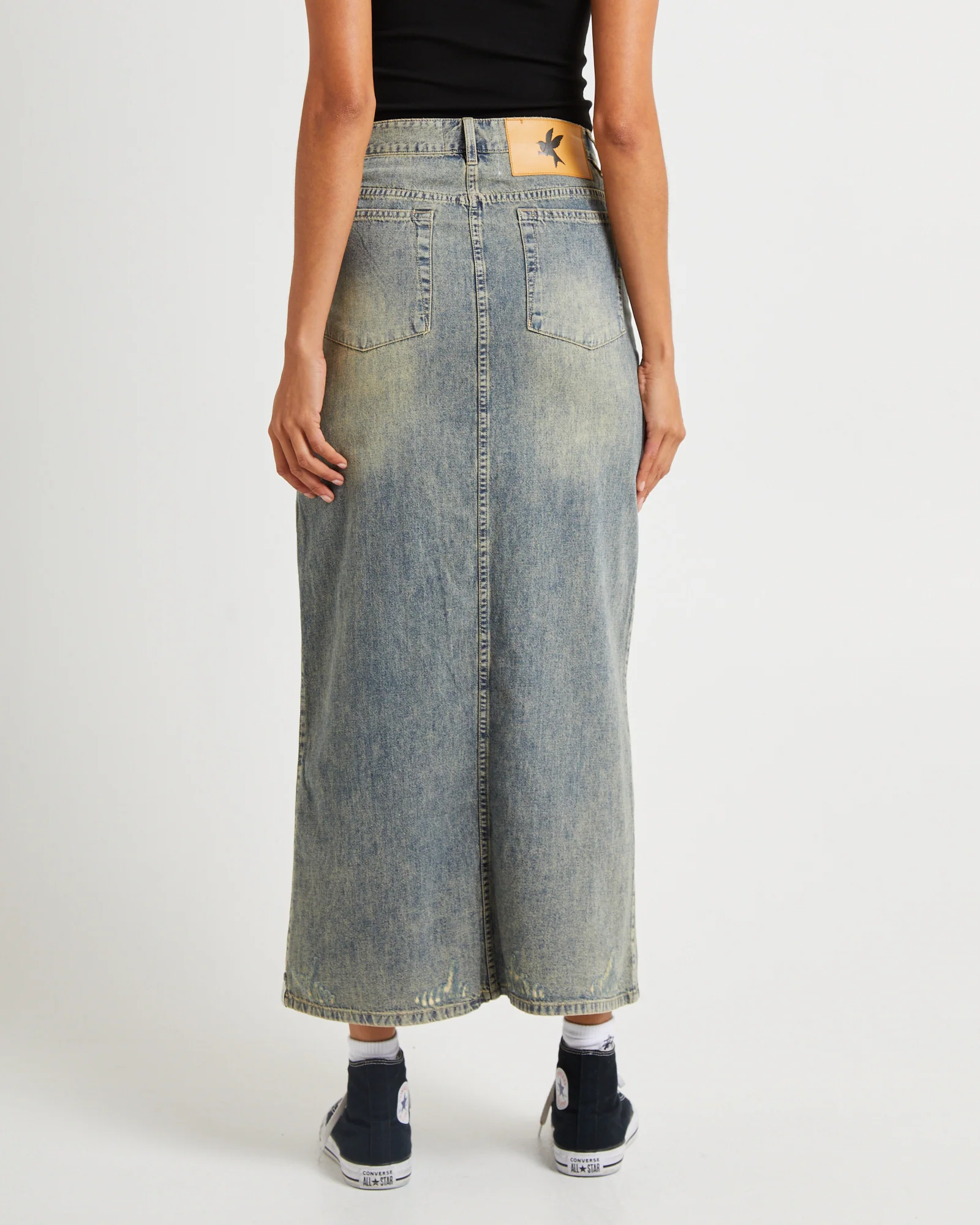 High Waisted Denim Column Skirt Dirty - Image 2