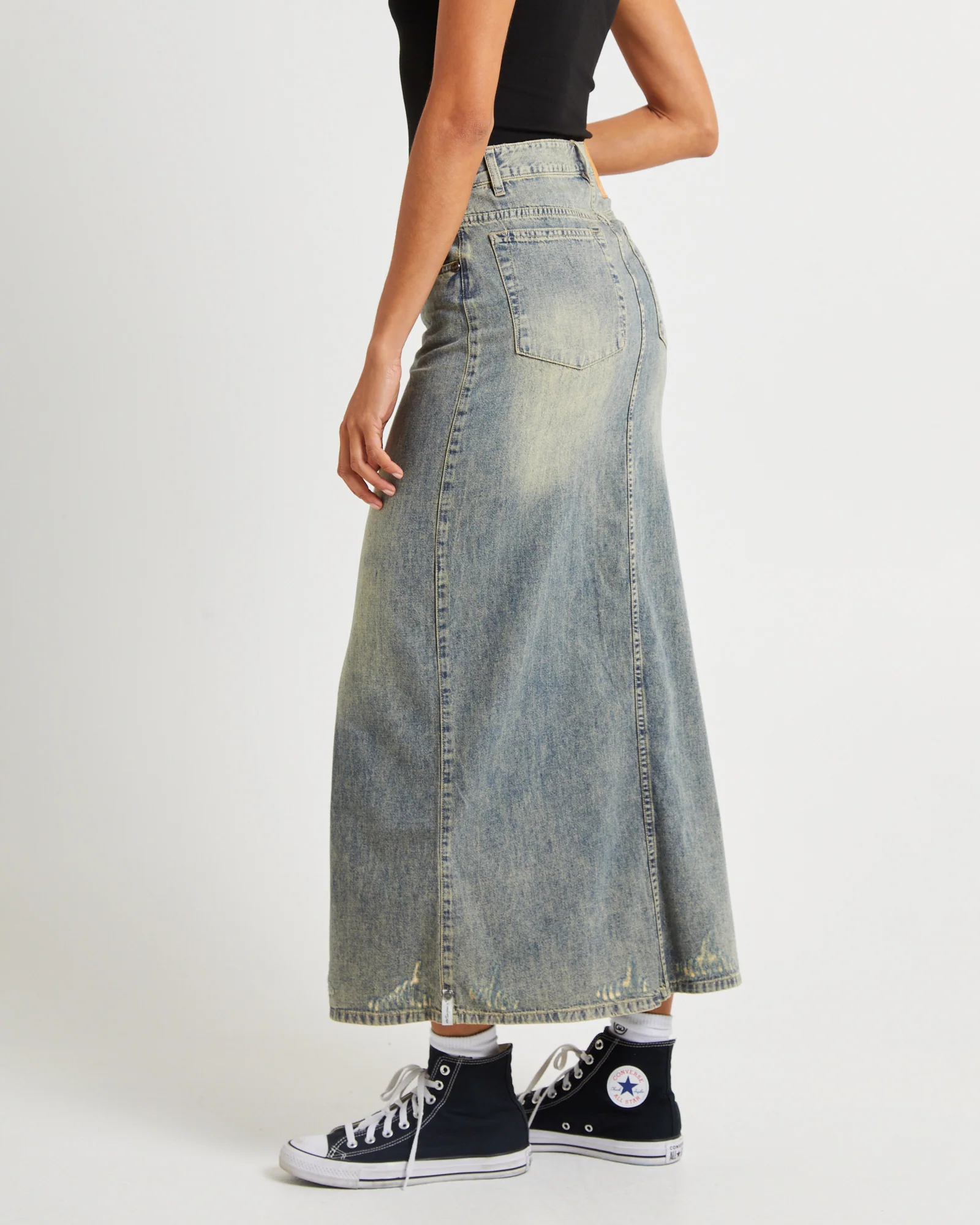 High Waisted Denim Column Skirt Dirty - Image 4