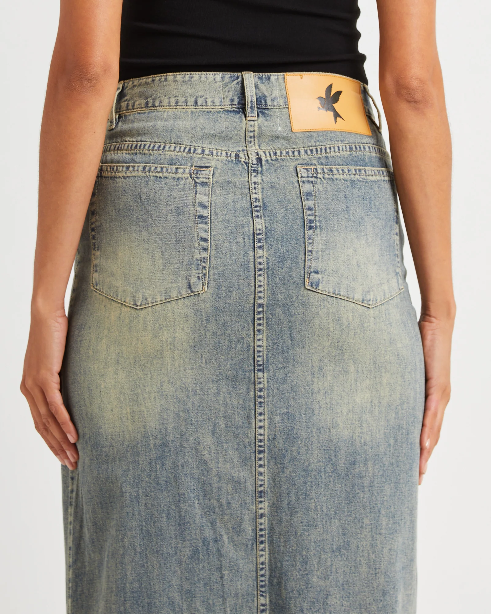 High Waisted Denim Column Skirt Dirty - Image 5