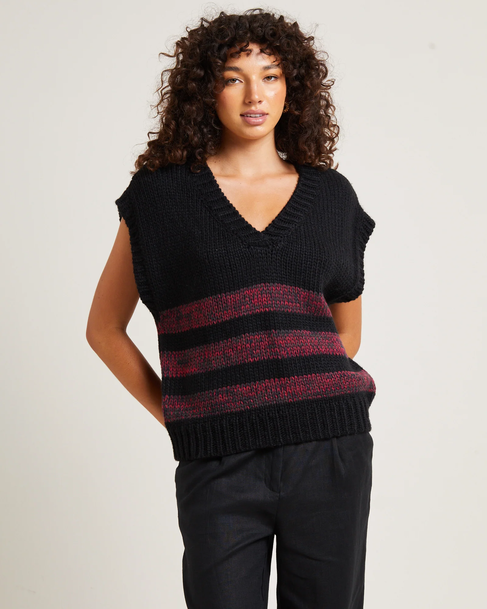 Hockney Stripe Knit Vest Black - Image 5