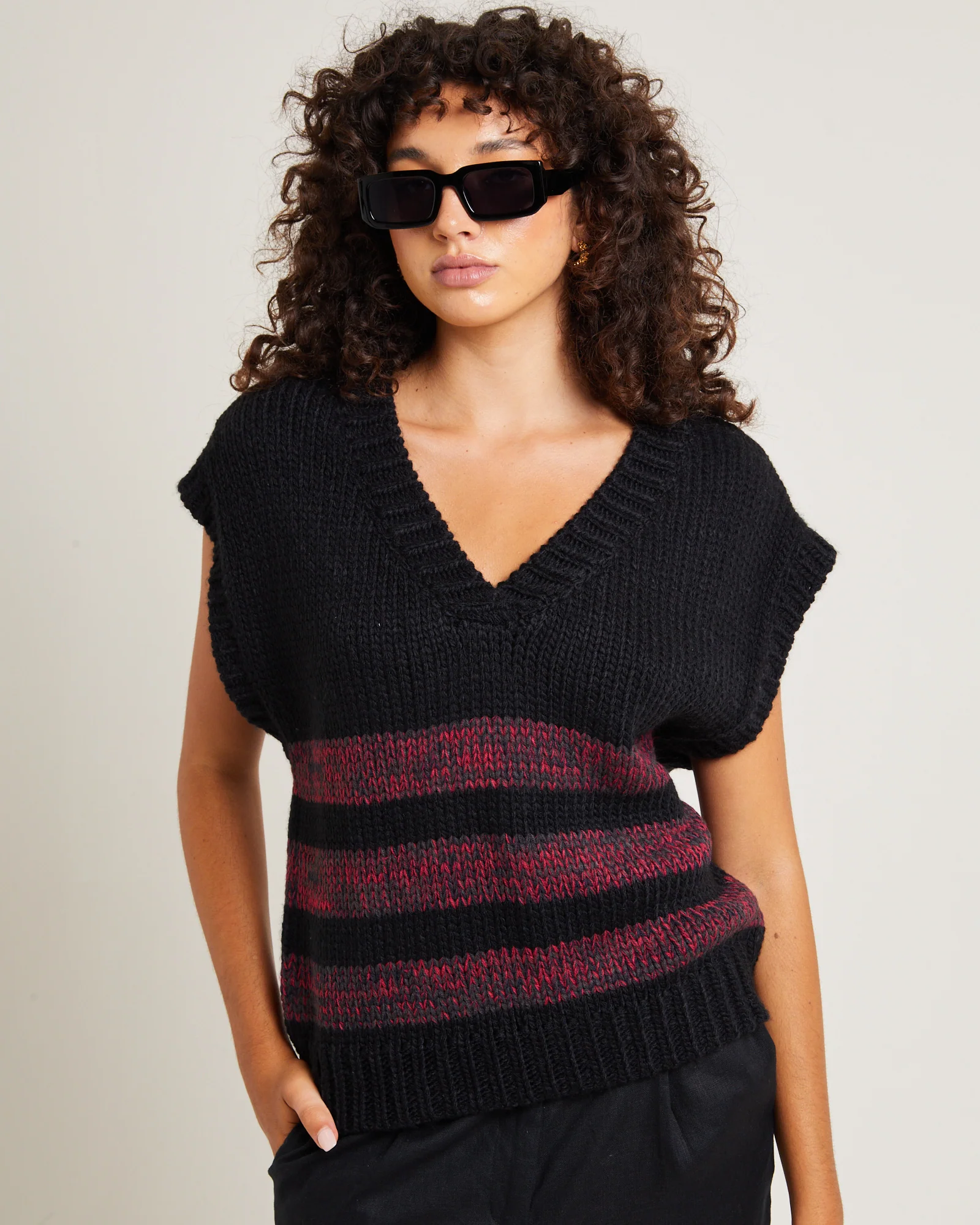 Hockney Stripe Knit Vest Black - Image 6