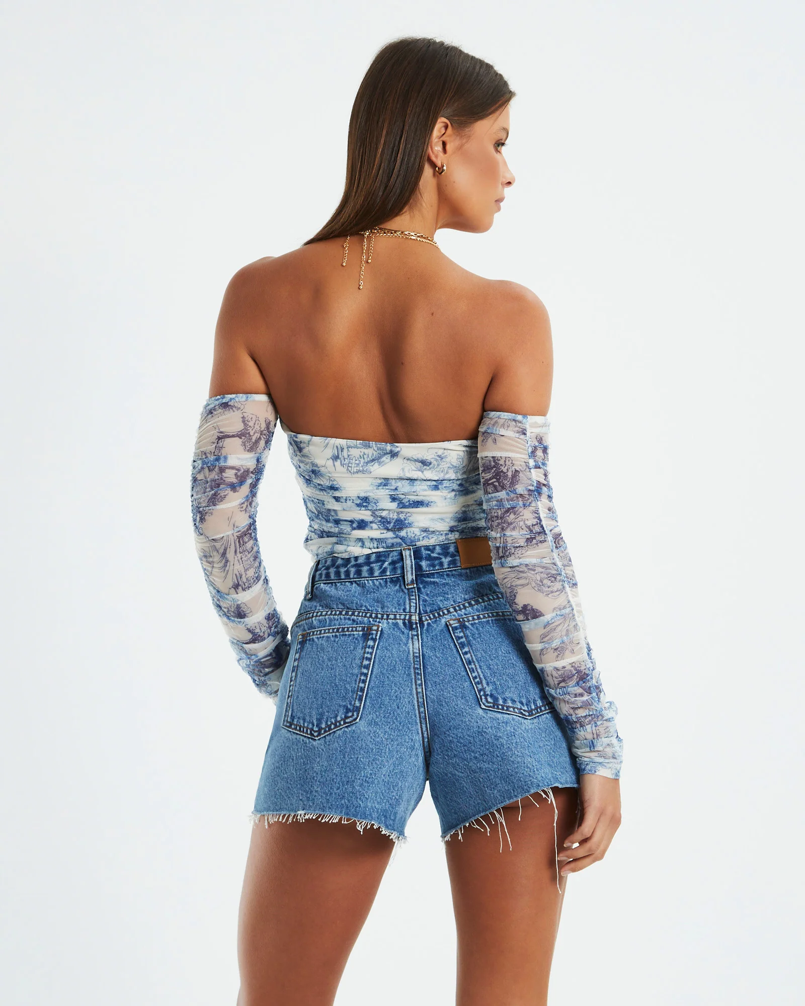Holly Toile Print Gathered Off Shoulder Top Assorted - Image 2