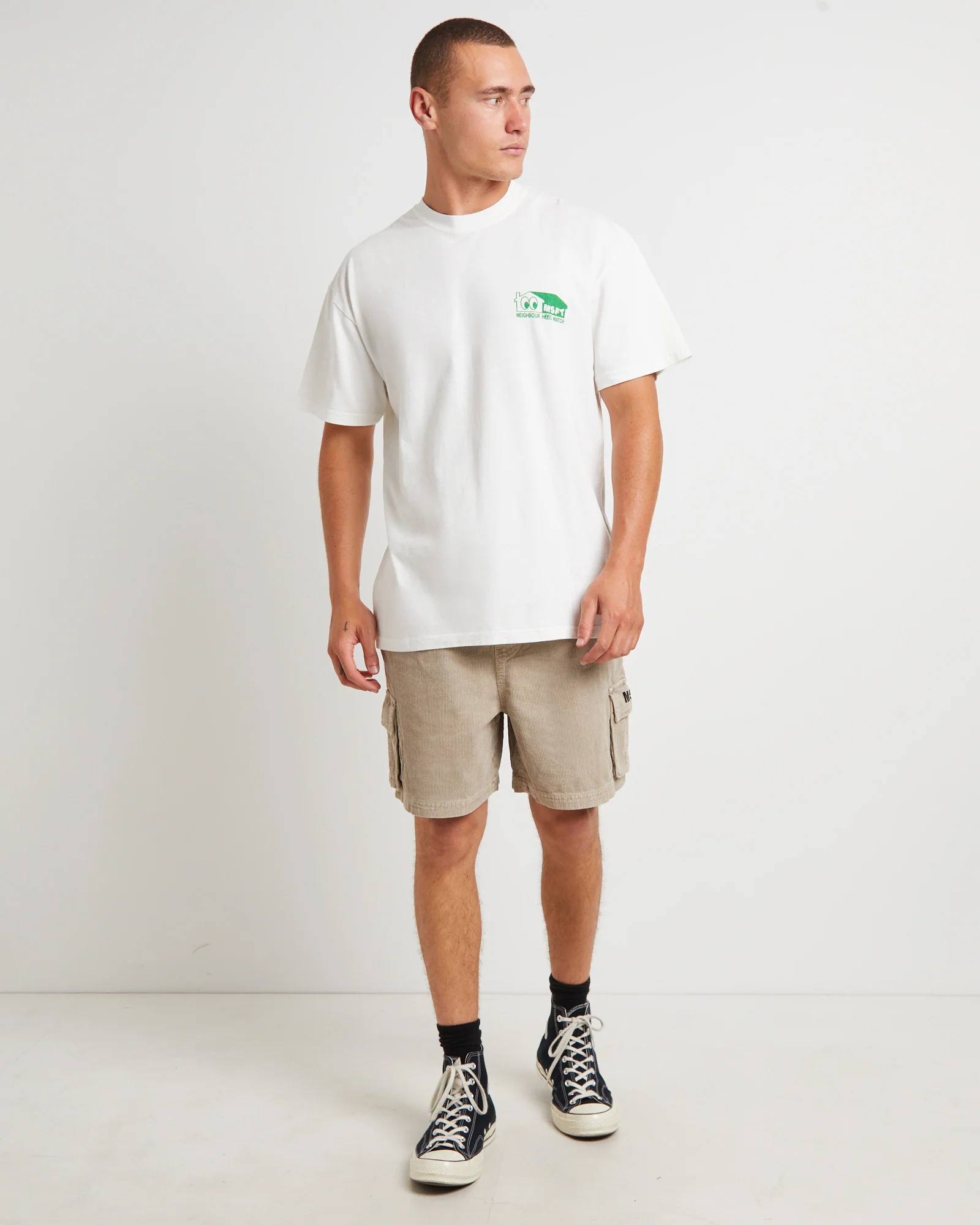 Hood Watch 50-50 Short Sleeve T-Shirt in Thrift White - Image 3