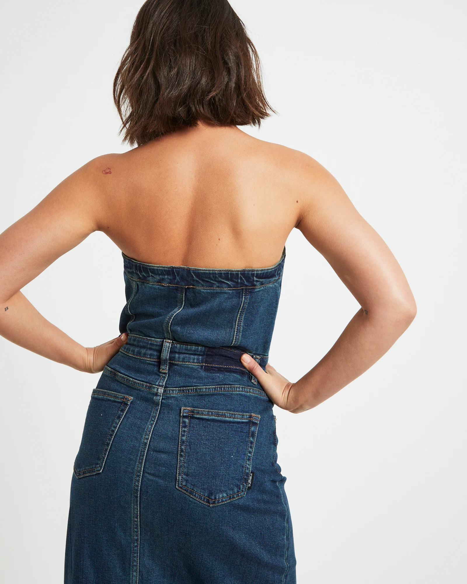 Howdy Denim Tube Midi Dress in Vintage Blue - Image 5